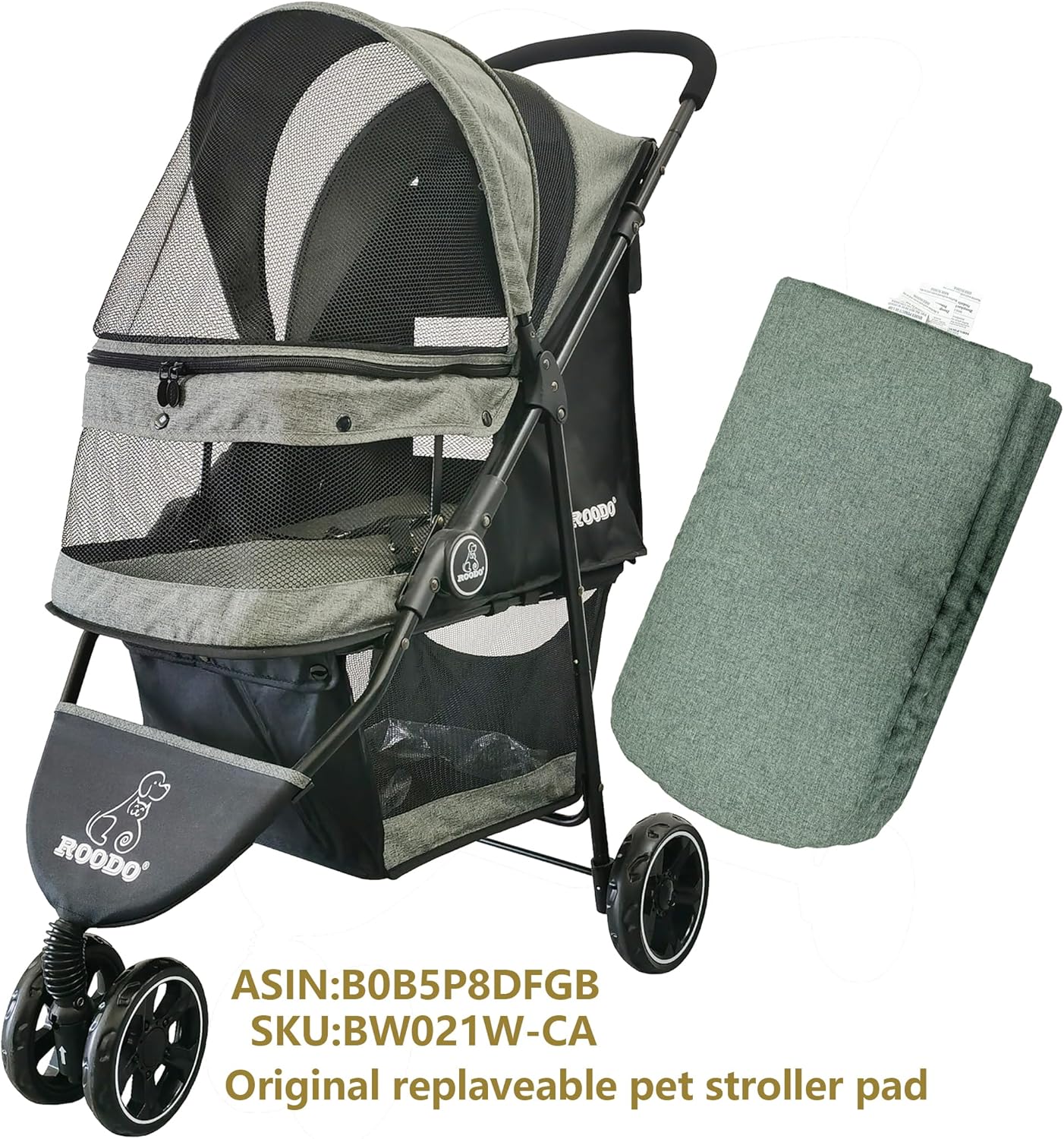 ROODO Pet Stroller Inner Pad for Exclusive Use,Original,Replaceable,Easy to Clean,Set of 3 pc(Cationic ash)