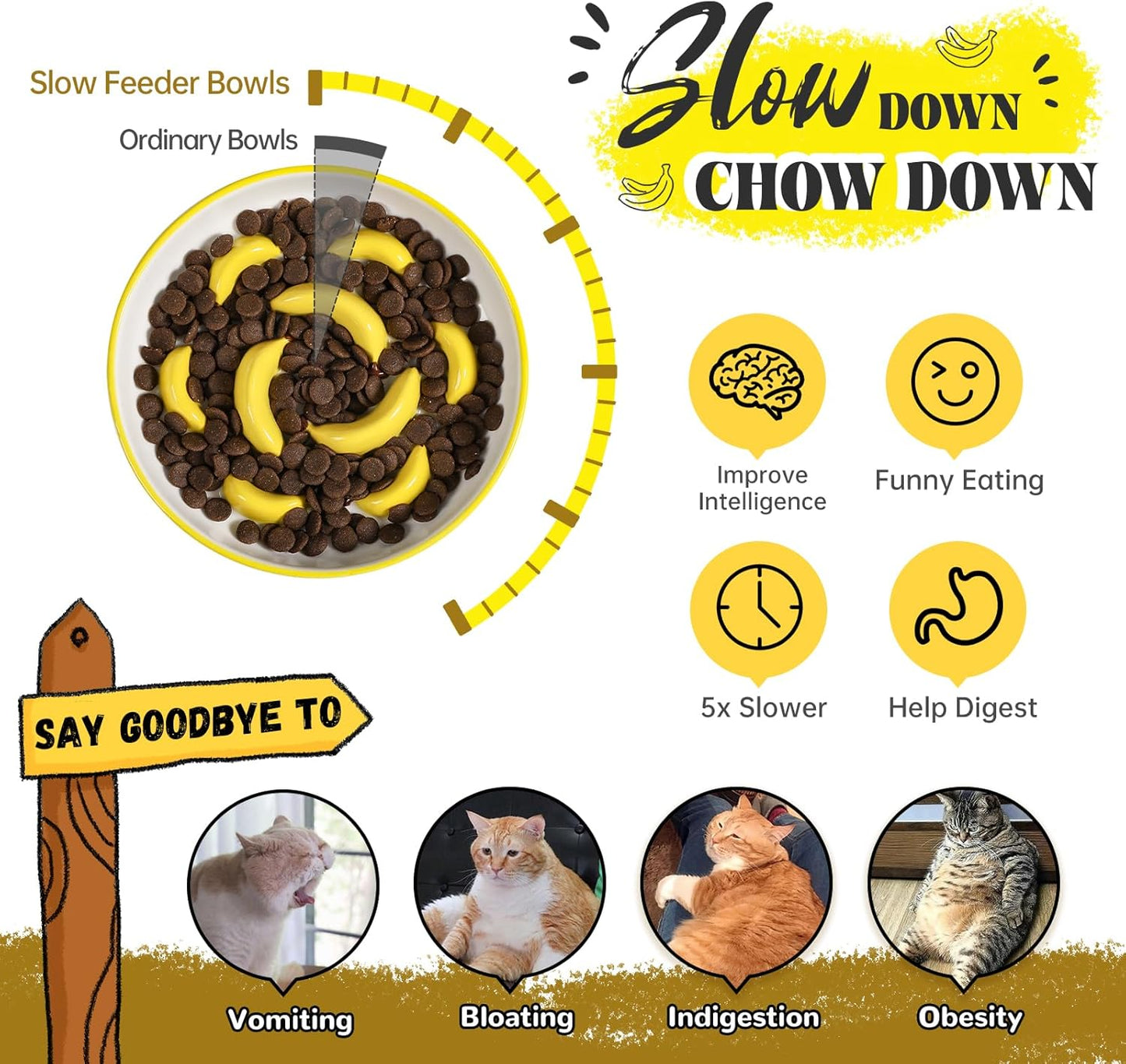 Ceramic Cat Slow Feeder Bowl - Vibrant Cat Feeding Bowl - Cute Maze Food Dish for Slow Eating - Dishwasher Safe - 6.3''W x 1.2''H - 7 OZ - Red