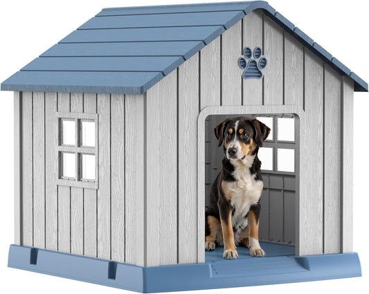 DRATO Dog House Indoor Outdoor for Small to Large Sized Dogs Indoor Outdoor Doghouse Puppy Shelter with Elevated Floor, Easy to Assemble (Blue-x, 31Inch(31.18 * 33.7 * 32.52))