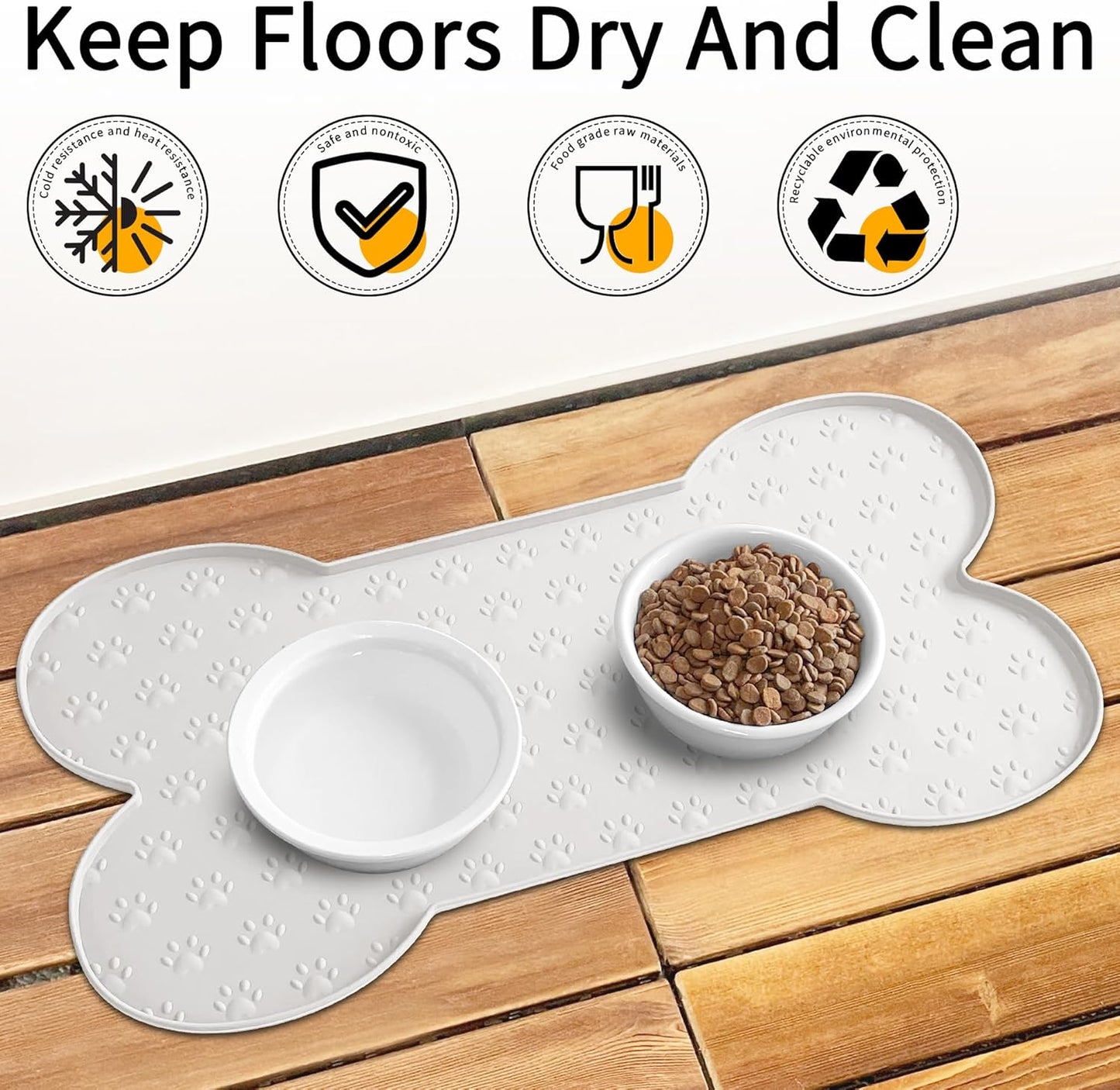 Dog Food Mat Anti-Slip Silicone Dog Bowl Mat Thicker Pet Placemat Waterproof Cat Feeder Pad with Raised Edge Puppy Kitten Feeding Mats Suitable Small Medium-Sized Dogs Cats Eating Tray
