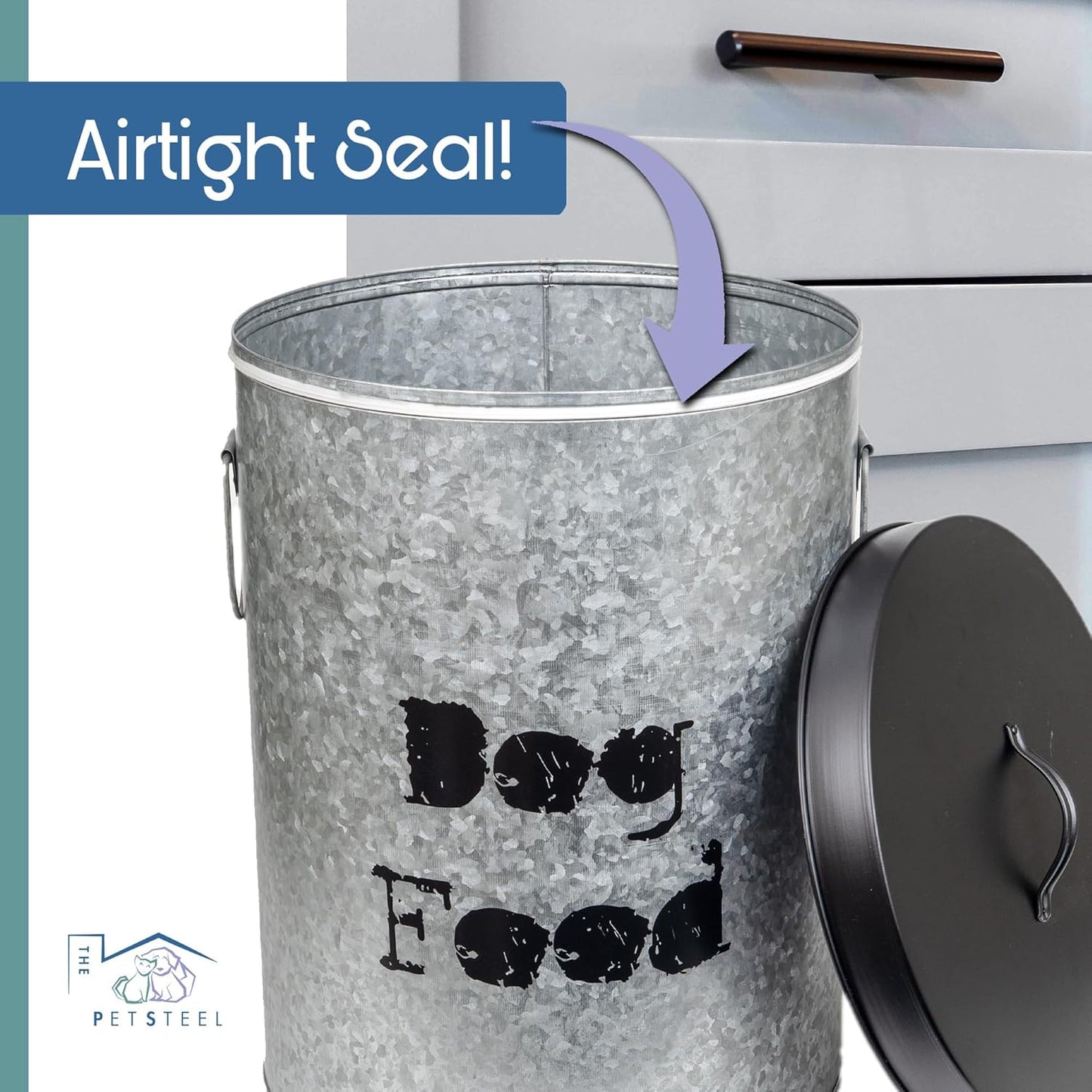 Medium & Small Dog 40lb & 20lb Pet Food Storage Canister with Scoop – Durable & Airtight for Freshnesss, Minimalist Design & Recyclable, Medium & Small Metal Container (Combo - Dog Bin - Med & Small)