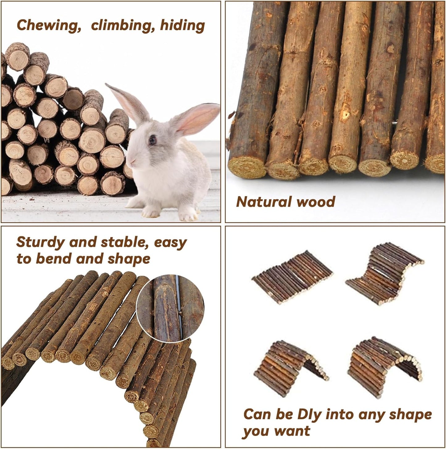 kathson Rabbit Wooden Bridge(20.0 x 11.8 inches),Guinea Pig Wood Tunnel Large Bunny Ladders Small Animal Flexible Hideout for Hamster Chinchillas Guinea Pig Hedgehog and Other Rodents