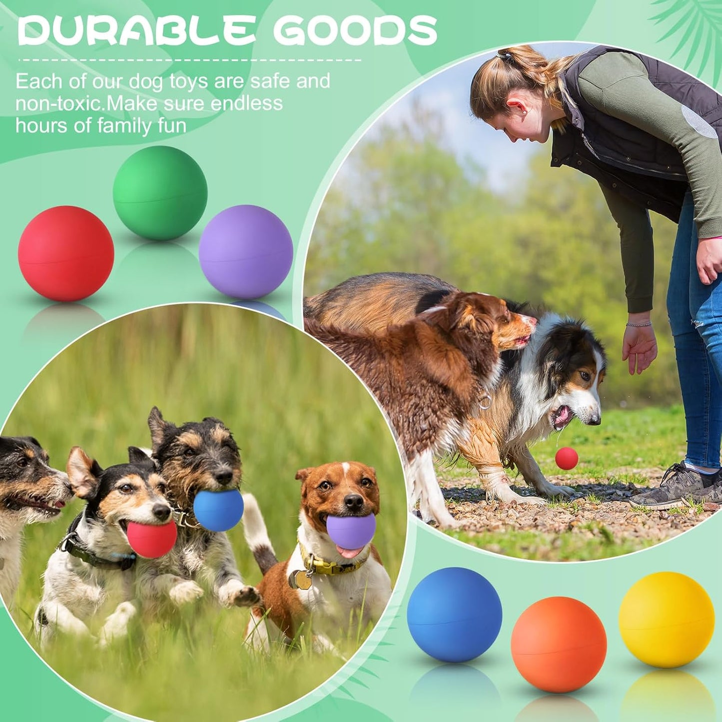 Shappy 24 Pieces Rubber Dog Tennis Balls for Dog Colorful Catching Pet Balls for Fetch Training 2.4 Inch Interactive Bounce and Floatable Toy for Park Beach