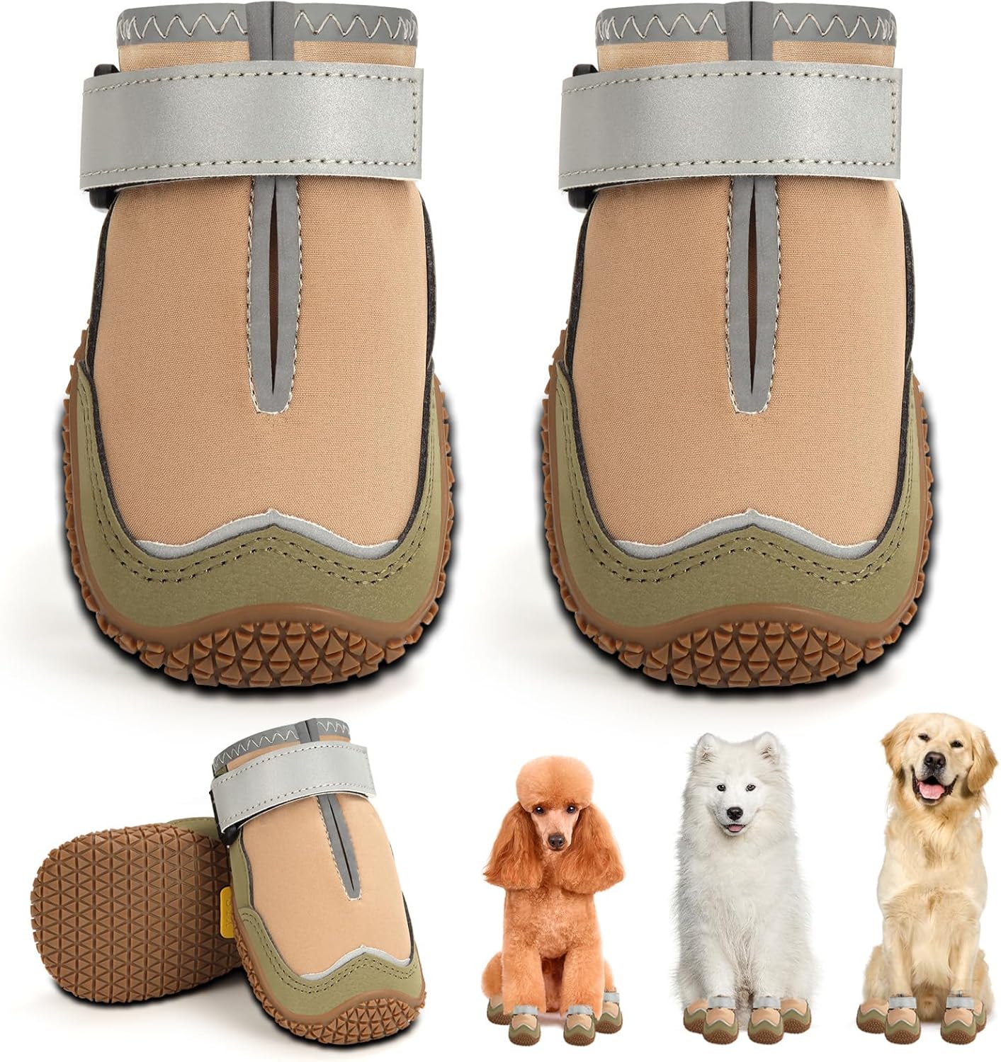 Hcpet Dog Boots for Large Dogs, Dog Shoes for Hot Pavement Winter Snow, Paw Protector Dog Booties Designed for Comfort and Breathability, Outdoor Booties for Small Medium Dogs for Hiking Brown Size 1