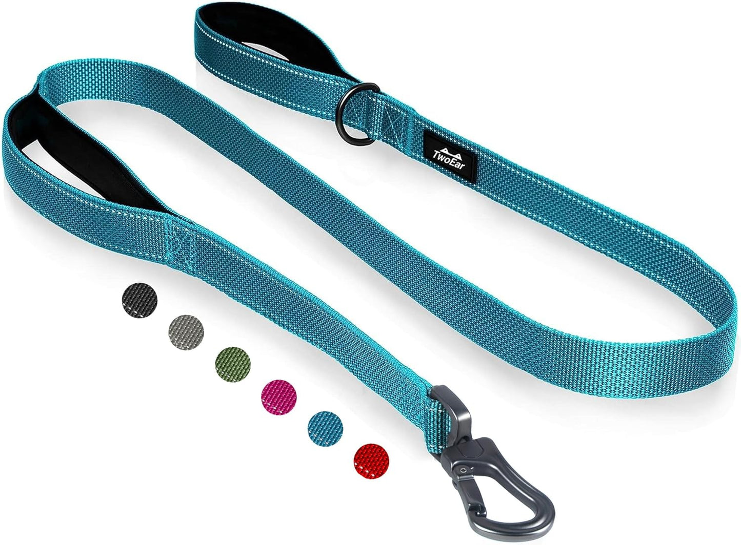 TwoEar 6FT 1IN Strong Blue Dog Leash with 2 Padded Handles, Traffic Handle Extra Control, Comfortable Soft Dual Handle, Auto Lock Hook, Reflective Walking Lead for Small Medium and Large Dogs
