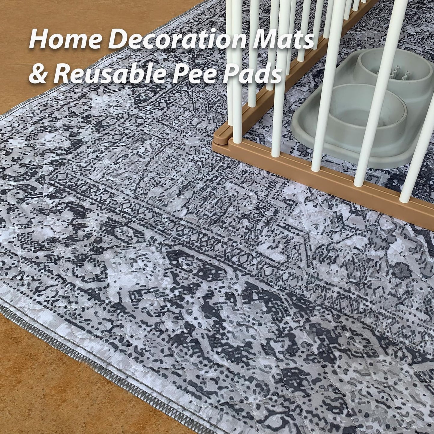 nunubaby Washable Pee Pads for Dogs, Stylish, Non-Slip and Leak-Proof Pee Pads. Reusable Potty Pads for Dogs for Crates and Floors.(Gray/Geo, 31" x36")