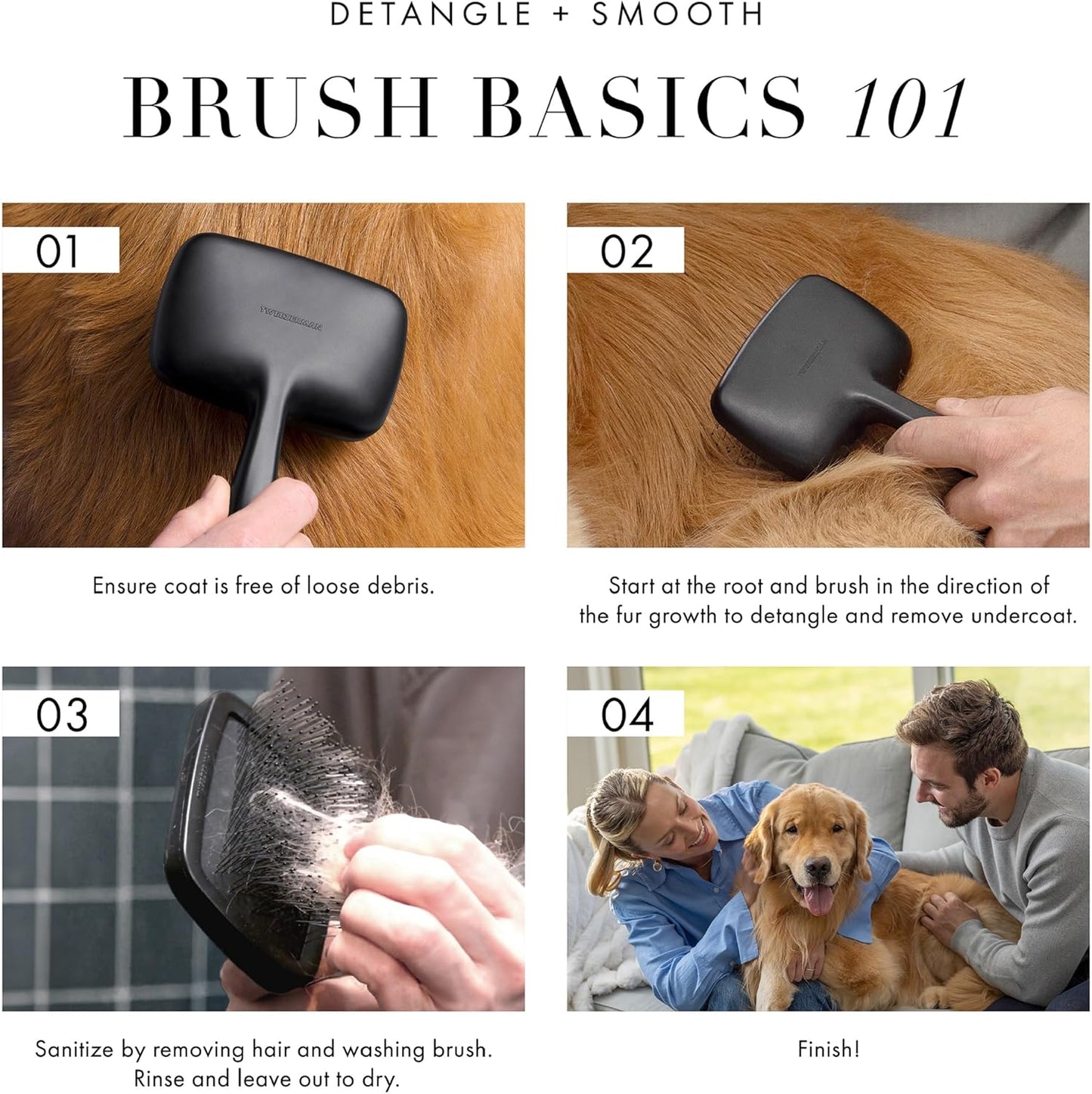 Tweezerman Dog and Cat Slicker Brush for Large Pets, Grooming Brush with Coated Bristles to Prevent Scratching and Ergonomic Handle