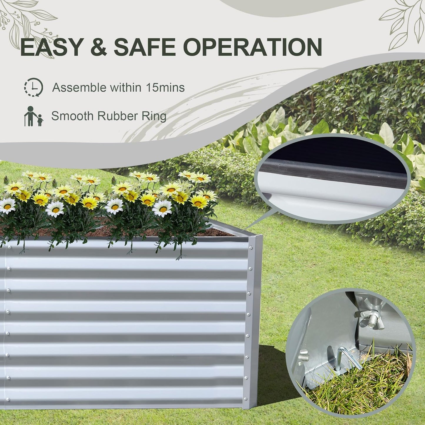 Domi Raised Garden Beds Outdoor, 6x3x2ft Thickening Tall Metal Rectangular Deep Root Box Planter for Vegetables, Flowers, Herbs, and Succulents 2" Deep w/ 256 Gallon Capacity - Silvery