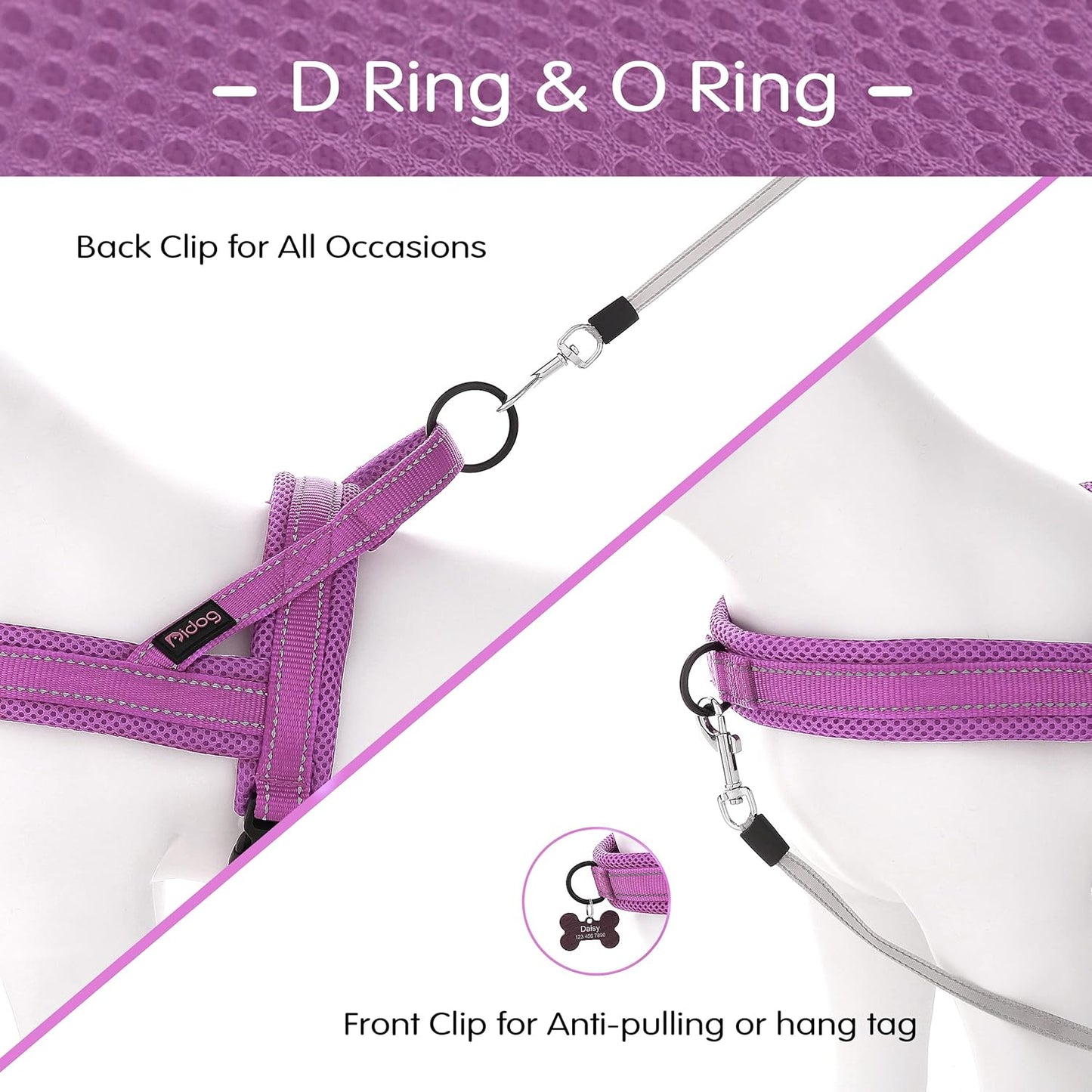 Didog No Pull Dog Harness with Soft Mesh Padded,Reflective & Quick Fit Light Weight Dog Strap Vest Harness,Easy for Walking Training (S:Chest 18-22", Purple)