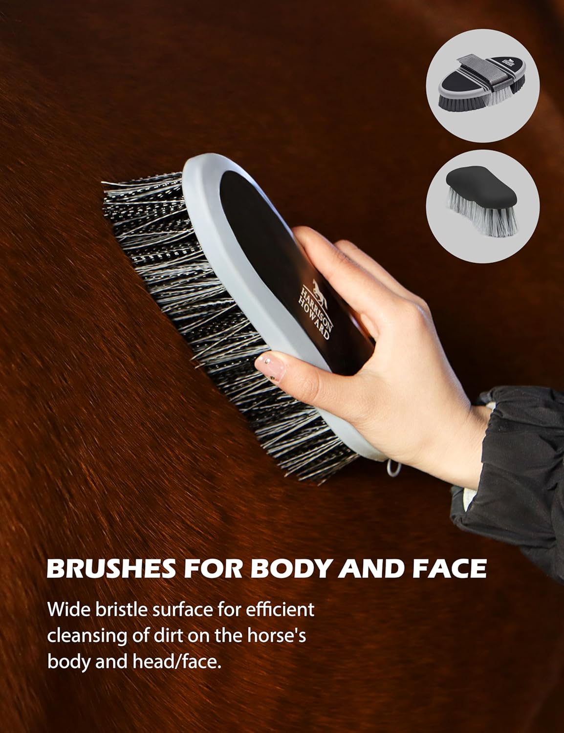 Harrison Howard Horse Grooming Kit 11-Piece Equine Care Series Horse Brush Sets with Organizer Tote Bag Tack Room Supplies Shedding Grooming Massaging Tools Black Brushstroke Ponies
