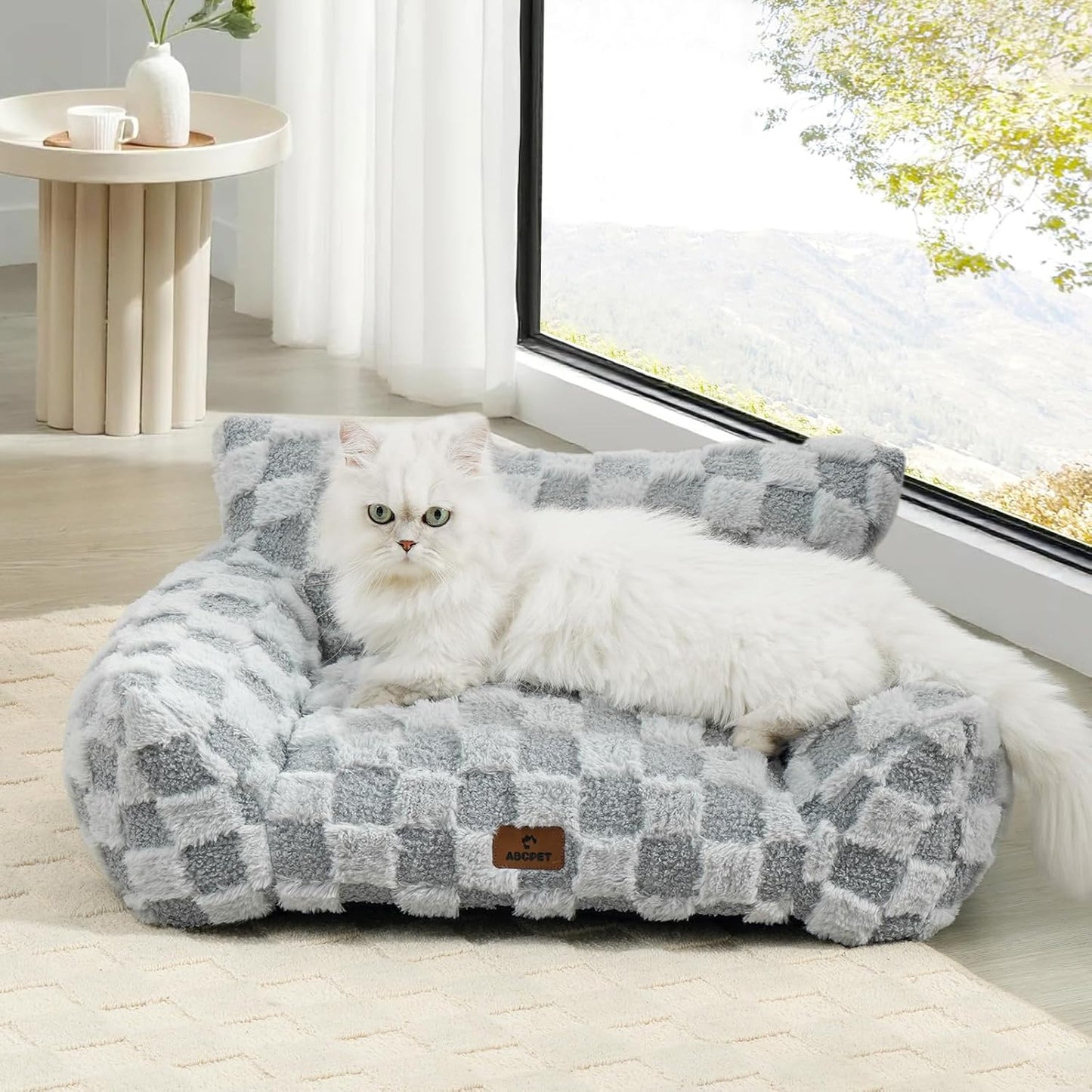 Cat Bed Cats Couch for Puppy and Kitten, Fluffy Pet Couch Small Dog Sofa Bed, Supportive Cat Sofa for Indoor Cats, Washable Cover & Non-Slip, 26 inch, Grey