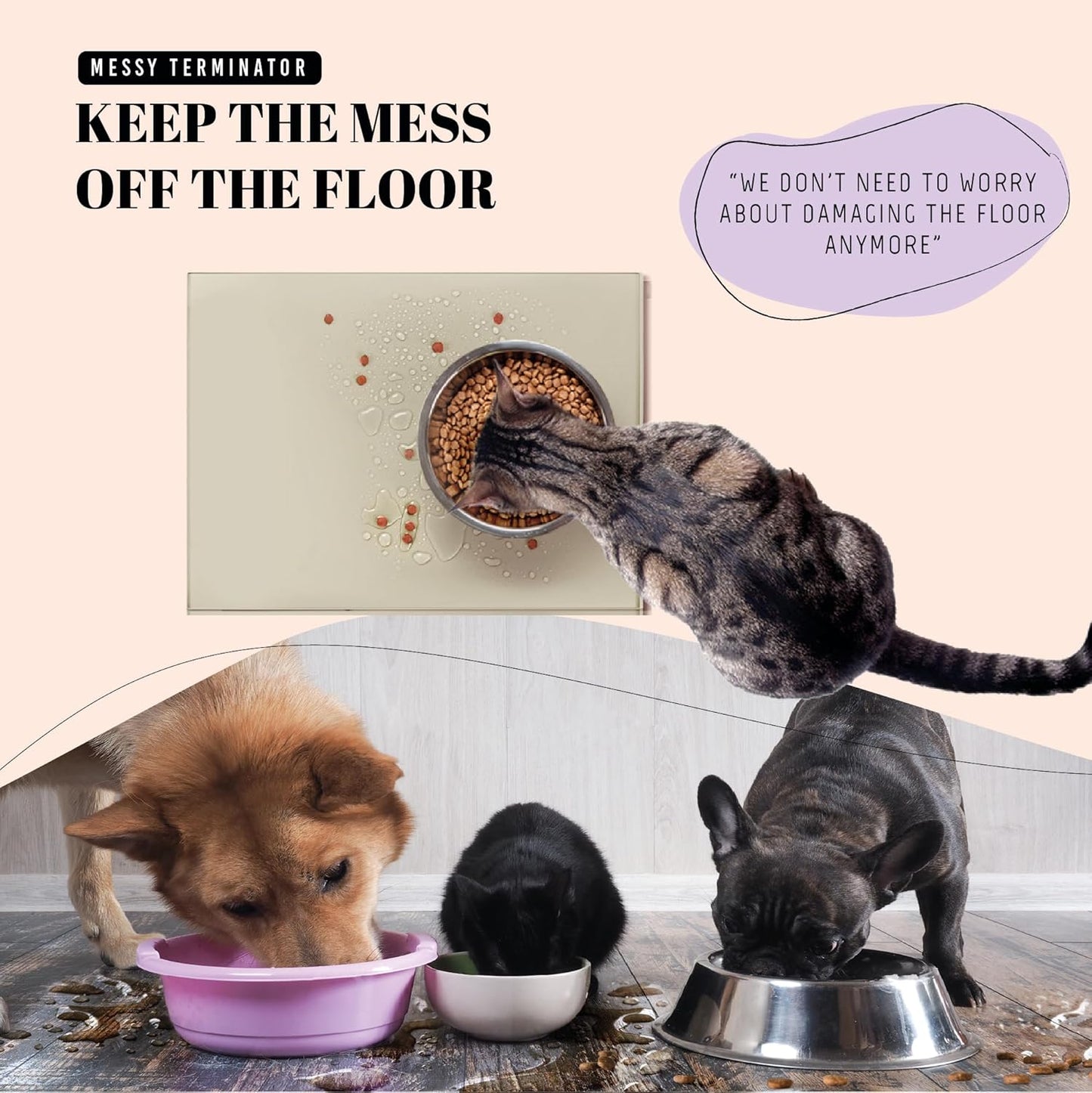 AVERYDAY 18x10'' Dog Mat for Food and Water, Waterproof Silicone Mat with Non-Slip Rubber for Dogs and Cats