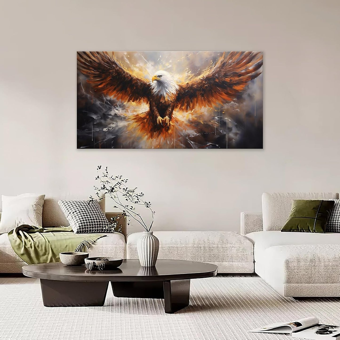 Bald Eagle Animal Large Canvas Flying Bird Wildlife Oversize Wall Art Living Room Big Wings Kitchen Pictures Framed Prints Aesthetics Wall Decor Painting Artwork for Bedroom Dining Office Home 60"x30"