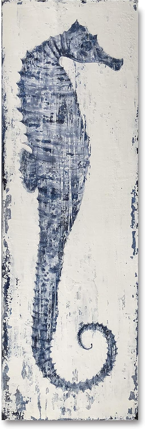 Yihui Arts Ocean Life Theme Bathroom Decor Mediterranean Style Home Canvas Wall Art Watercolor Painting Beach Marine Sea Animal Seahorse Print Framed Stretched Pictures