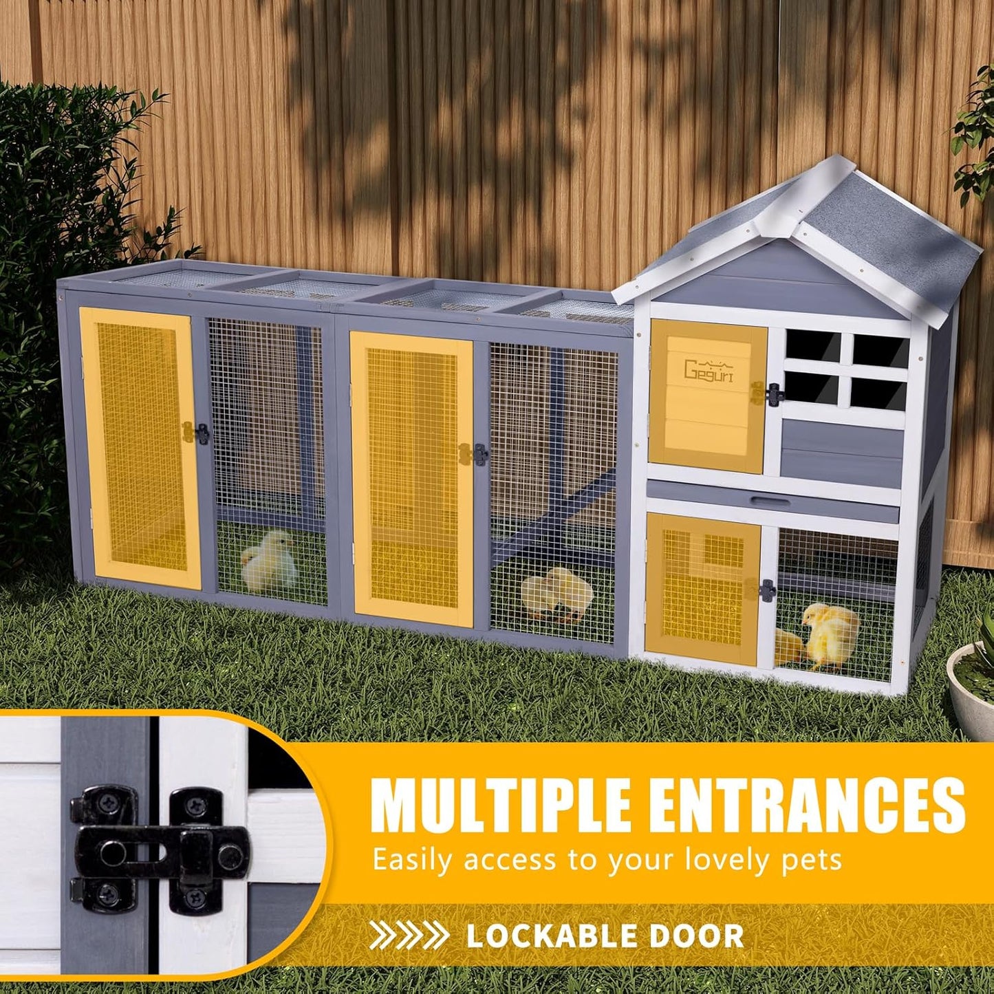 GEGURI Large Rabbit Hutch Indoor Outdoor Chicken Coop Wooden Bunny Cage with Waterproof Roof