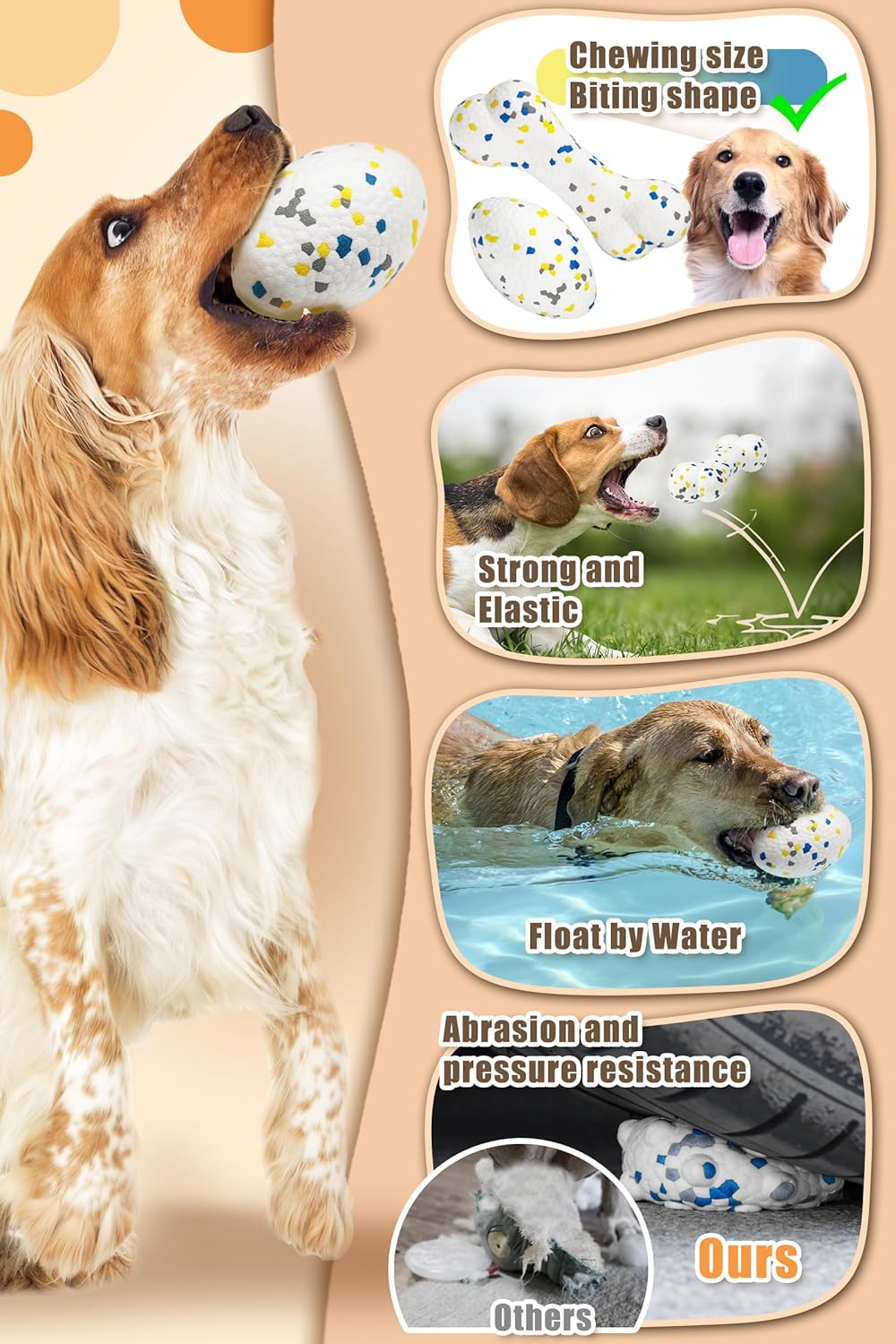 7.28" Indestructible Large Bone Balls for Aggressive Chewers Durable Stick Bouncy Interactive Chew Toy for Dogs Fetch Game Lightweight Floating Outdoor Training, White