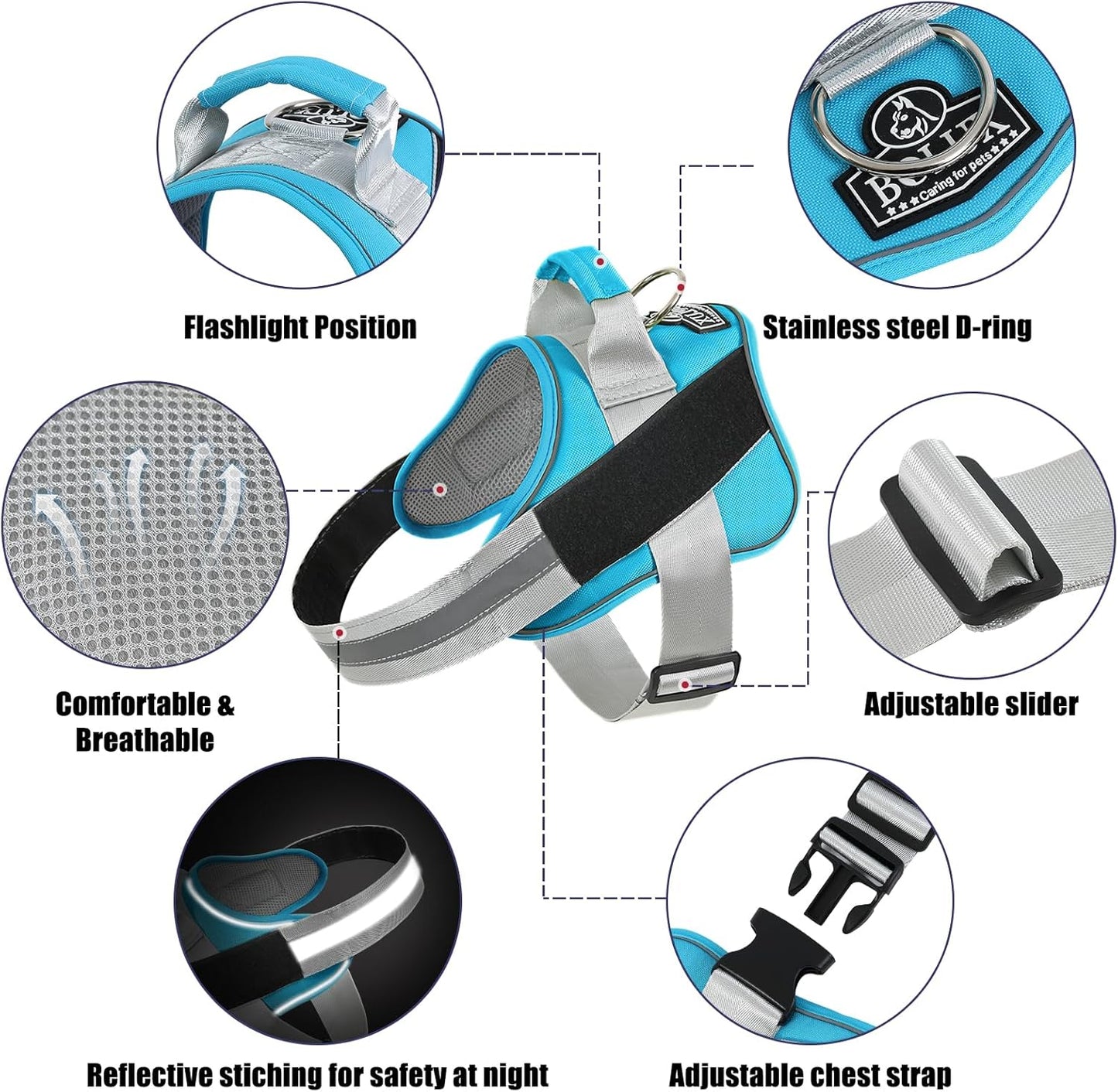 Bolux Dog Harness, No-Pull Reflective Dog Vest, Breathable Adjustable Pet Harness with Handle for Outdoor Walking - No More Pulling, Tugging or Choking (OceanicBlue, X-Large (Pack of 1))