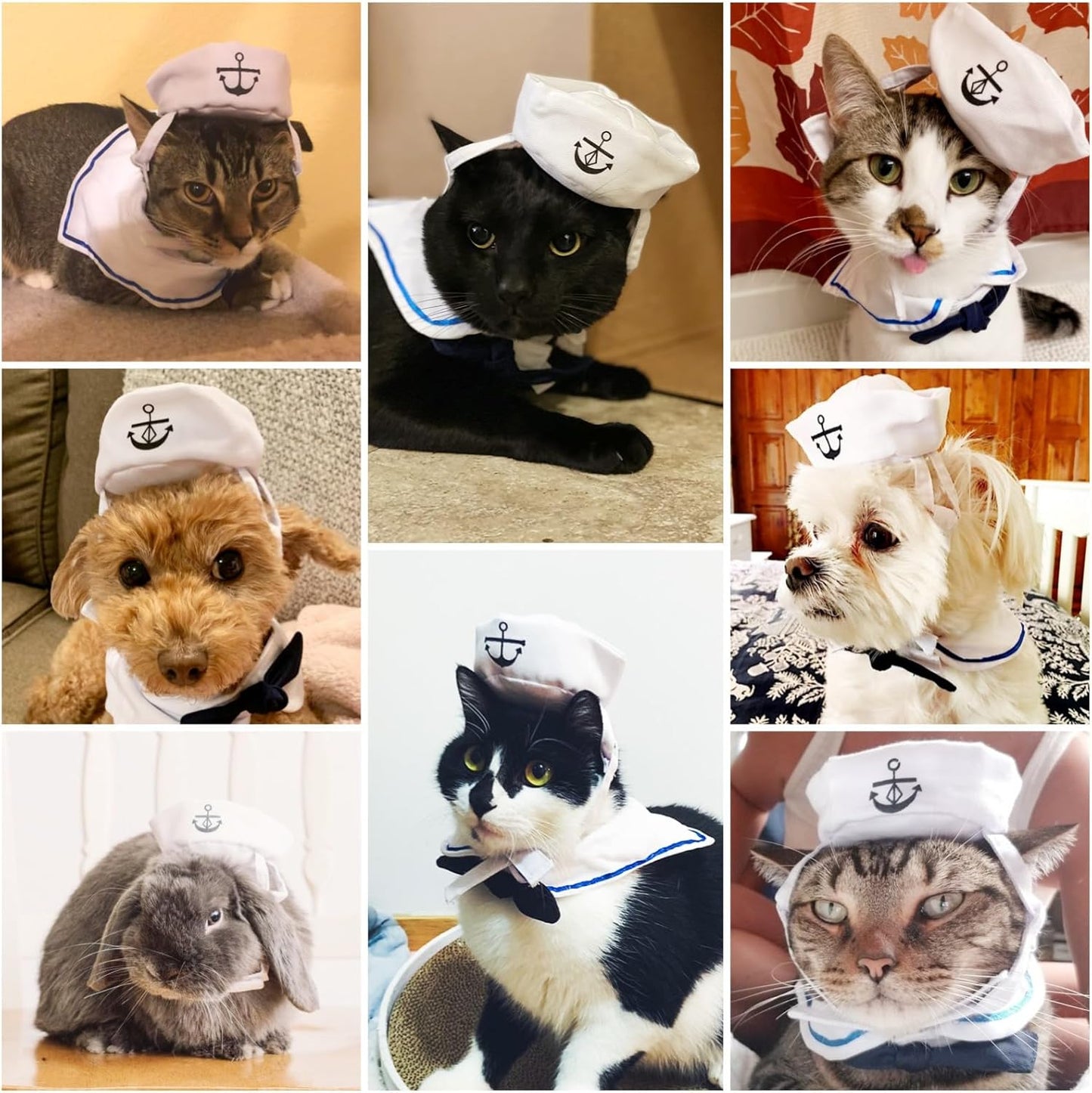 Enjoying Cat Sailor Costume, Halloween Small Dog Sailor Hat Outfit with Tie, Adjustable Pet Navy Costume for Cats Doggies Rabbits Cosplay