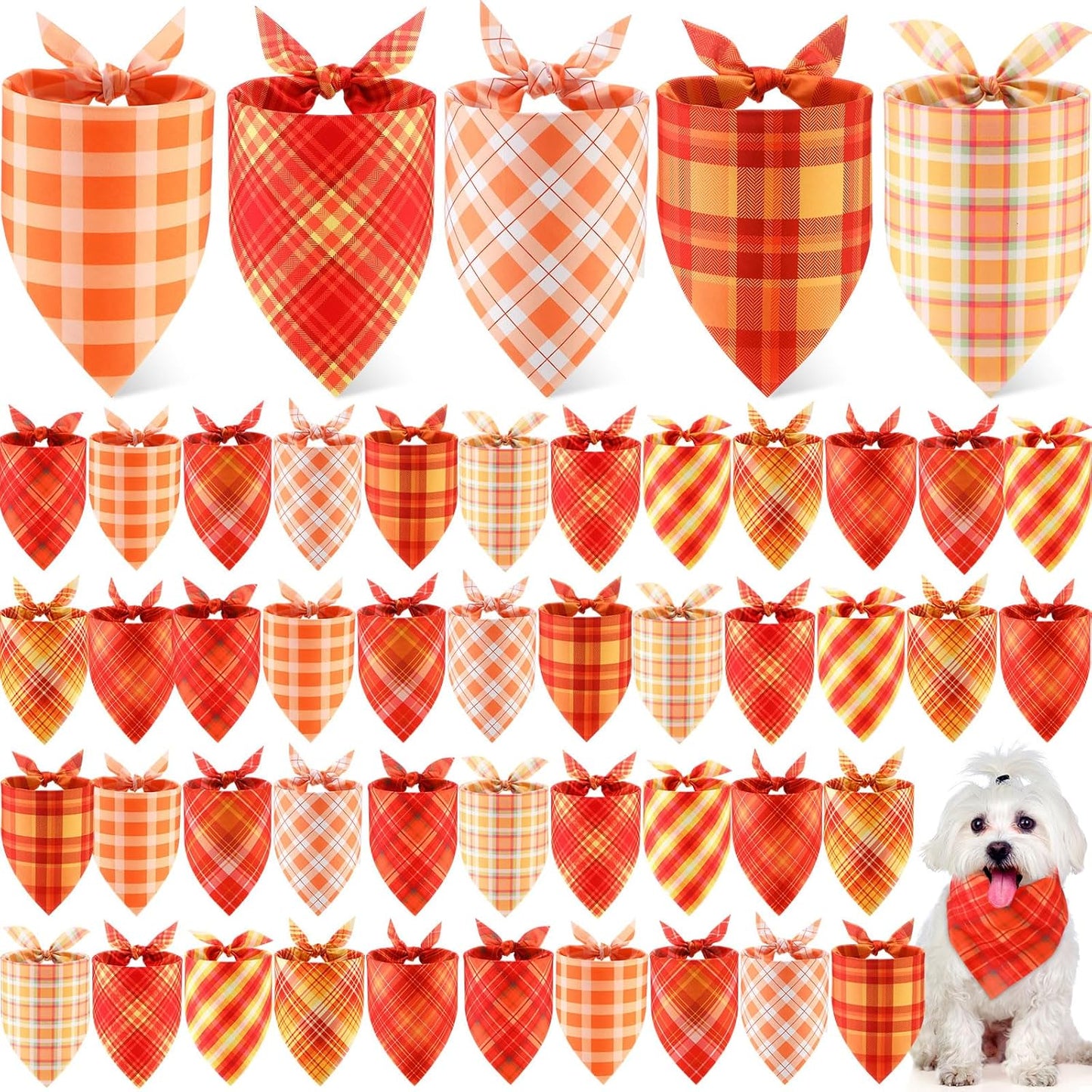 Weewooday 50 Pcs Fall Dog Bandanas Bulk Plaid Bandanas for Dogs Autumn Soft Doggie Bibs Adjustable Triangle Scarves for Small Medium Large Pet Costume(Plaid Pattern, 19.7 x 13.8 x 13.8 Inch)