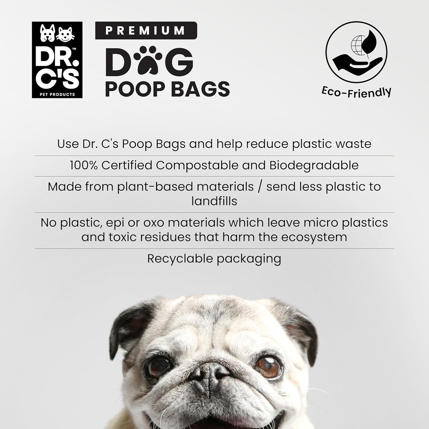 100% Certified Compostable Dog Poop Bags - Dr. C's Premium Dog Poop Bags - 270 Bags / 18 Rolls, Extra thick, Leak Proof, Unscented, Plant Based and Earth Friendly