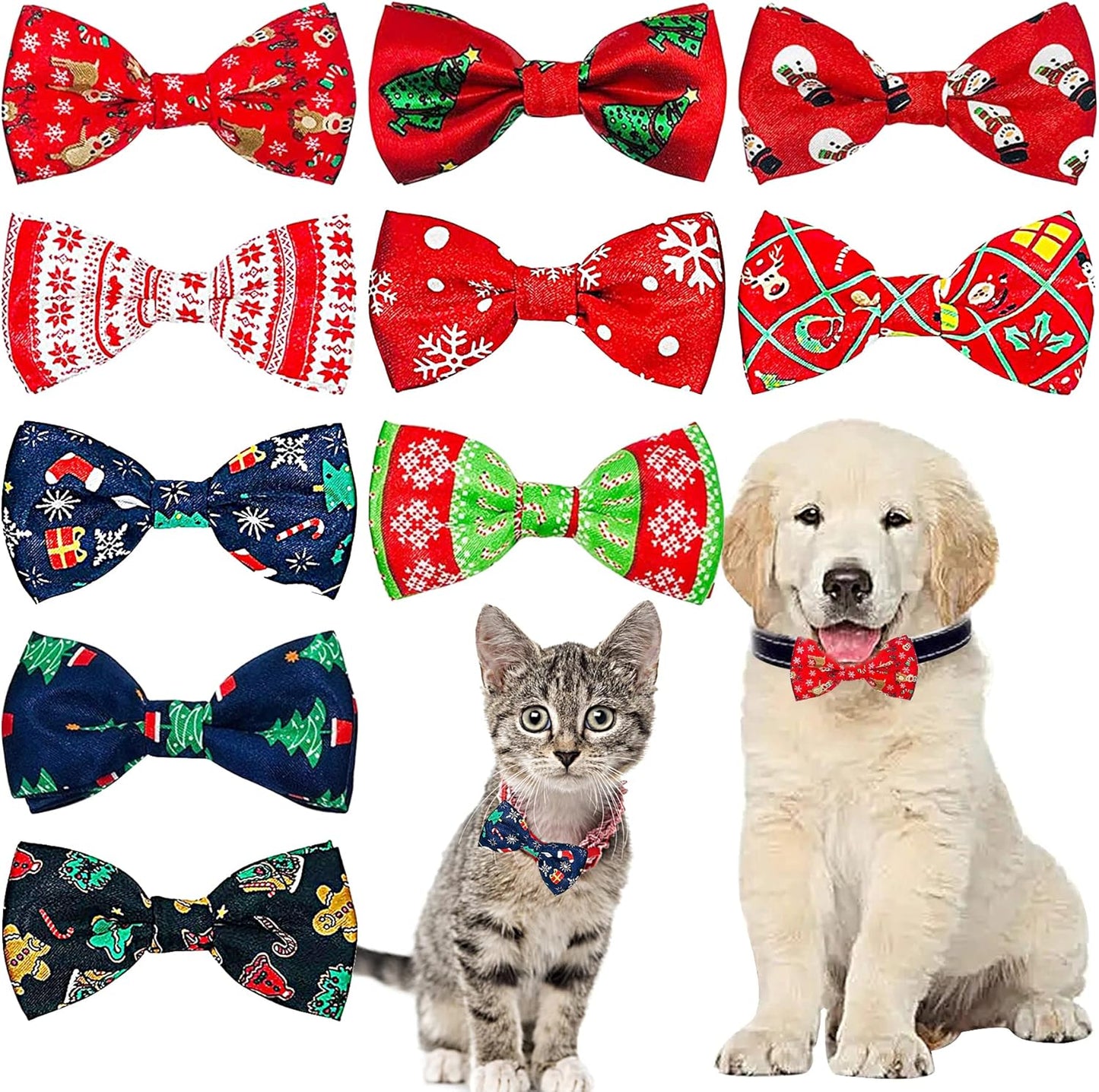 PET SHOW 10pcs/Pack 3.5 * 1.7" Christmas Small Dogs Collar Attachment Bow Ties Xmas Parties Puppies Cats Collar Charms Accessories Slides Bowties Assorted