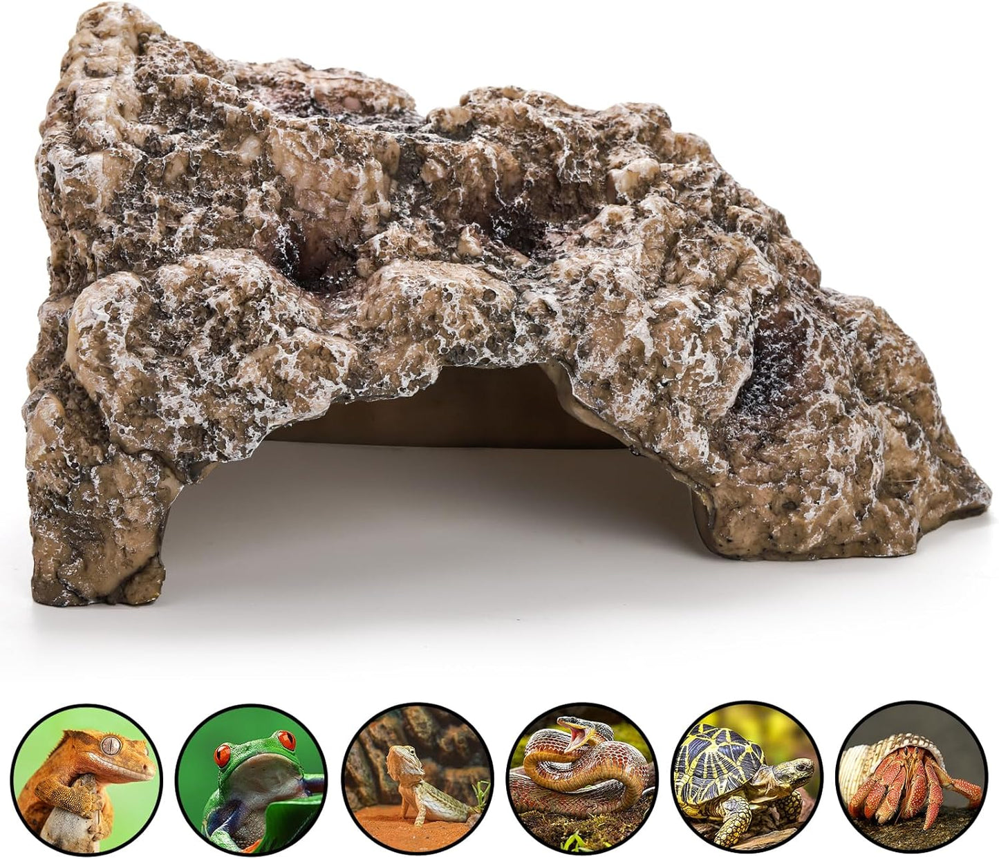 TOPZEA Reptile Hide Cave, Large Resin Bearded Dragon Hideout Rock Caves Snake Hide, Natural Terrarium Habitat Decor Ornament for Leopard Gecko Lizard Turtle Frog, Amphibian Tank Accessories