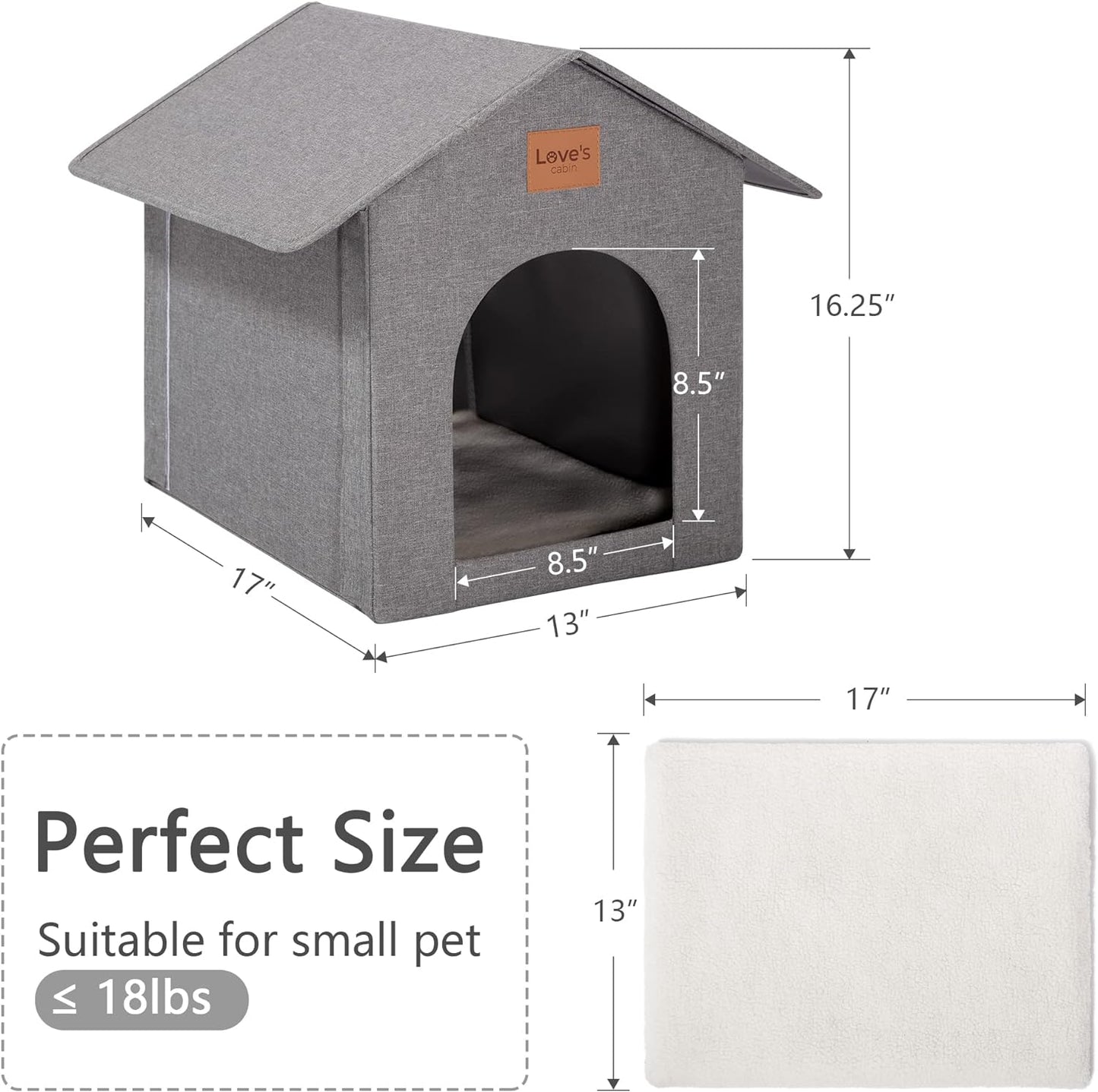 Love's cabin Outdoor Cat House Weatherproof, Insulated Feral Cat House Outdoor for Winter, Waterproof Outside House for Indoor Cats, Shelter with Removable Soft Cushion,Grey
