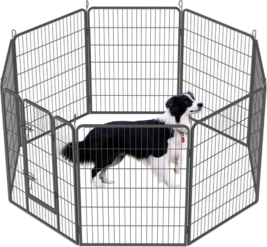 Dog Playpen, Outdoor Dog Fence, 8 Panels, 40" H Dog Pen for Medium/Small Dogs, Heavy Duty Metal Pet Fence with Gate, Portable Dog Fence for RV Camping and Yard (Black)
