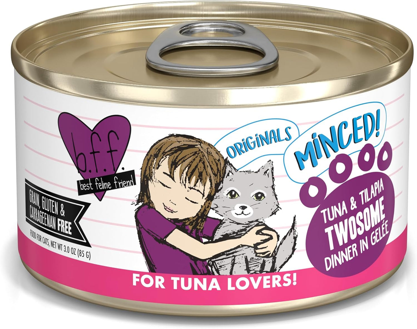 Weruva BFF Minced Natural Wet Cat Food, Tuna and Tilapia Twosome in Gelee, 3oz Can, Pack of 24