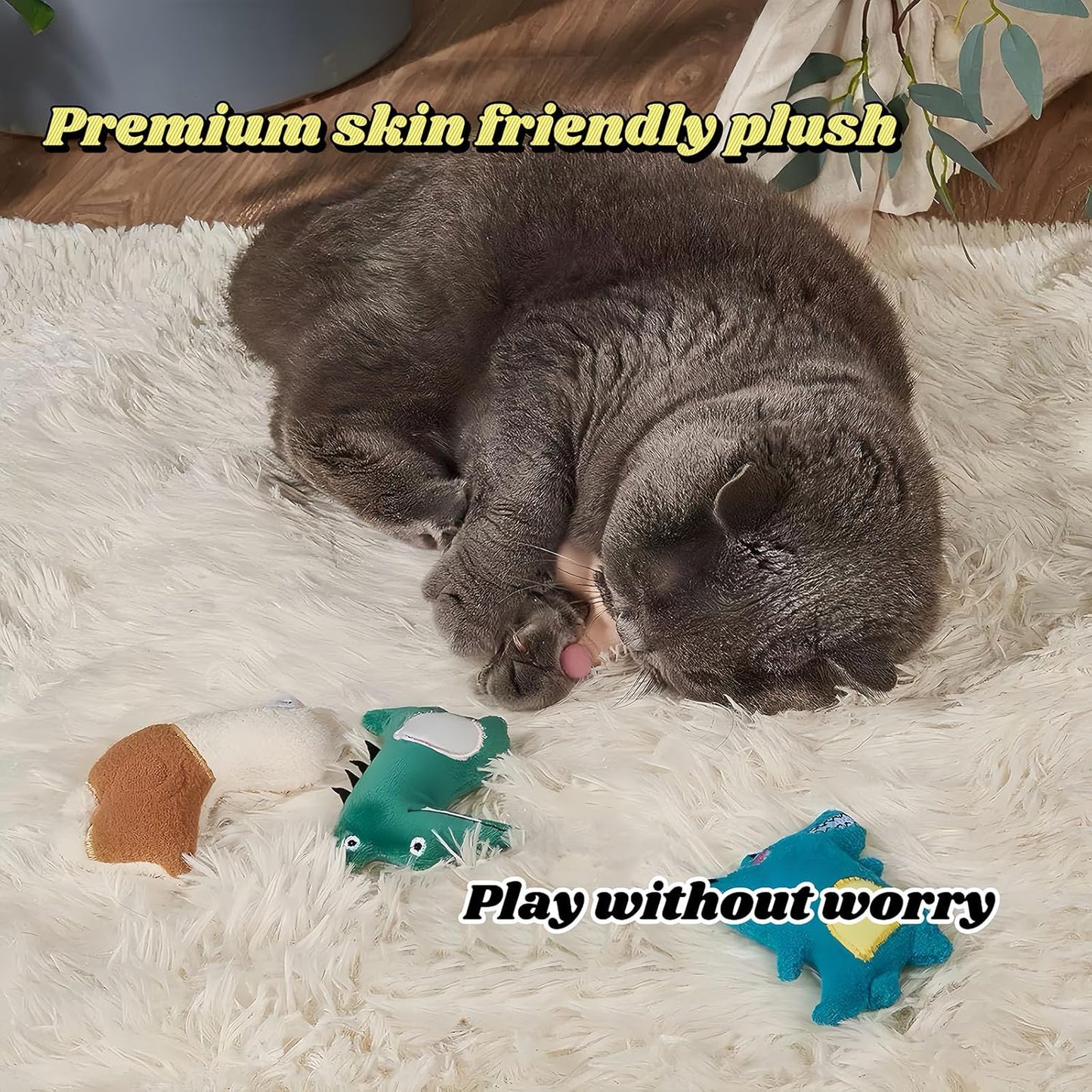 Catnip Toys for Indoor Cats - 6 Pack Organic Plush Kicker Toys, Bite-Resistant Cute Funny Toys for Play & Enrichment from Kittens to Senior Cats