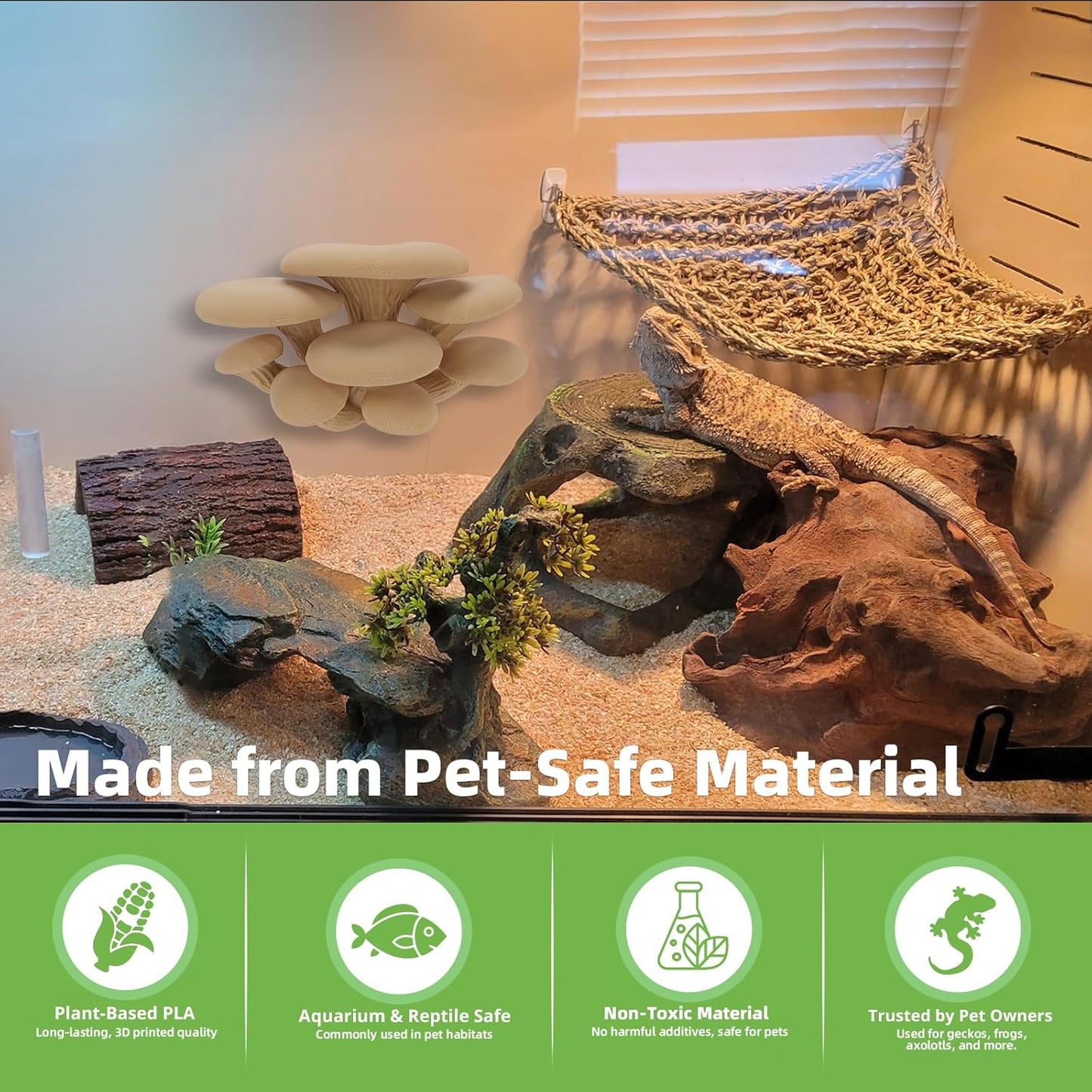 Mushroom Decor for Reptile Tank, Fish Tank, Pet-Safe Bearded Dragon Tank Accessories, Realistic Terrarium Plants for Leopard Geckos, Frogs, Snakes (Rainbow Cluster Cap, Randomly Ship)