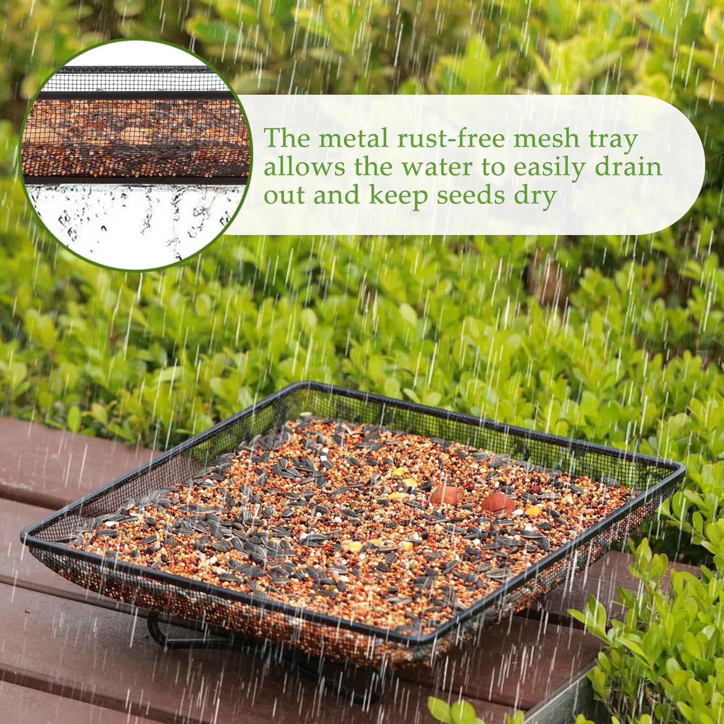 MIXXIDEA Ground Bird Feeder Tray 11x11 Inches, Metal Platform Mesh Seed Tray for Bird Feeders, Great Attracting Garden Yard Decoration for Wild Birds Squirrels Dove,1 Pack