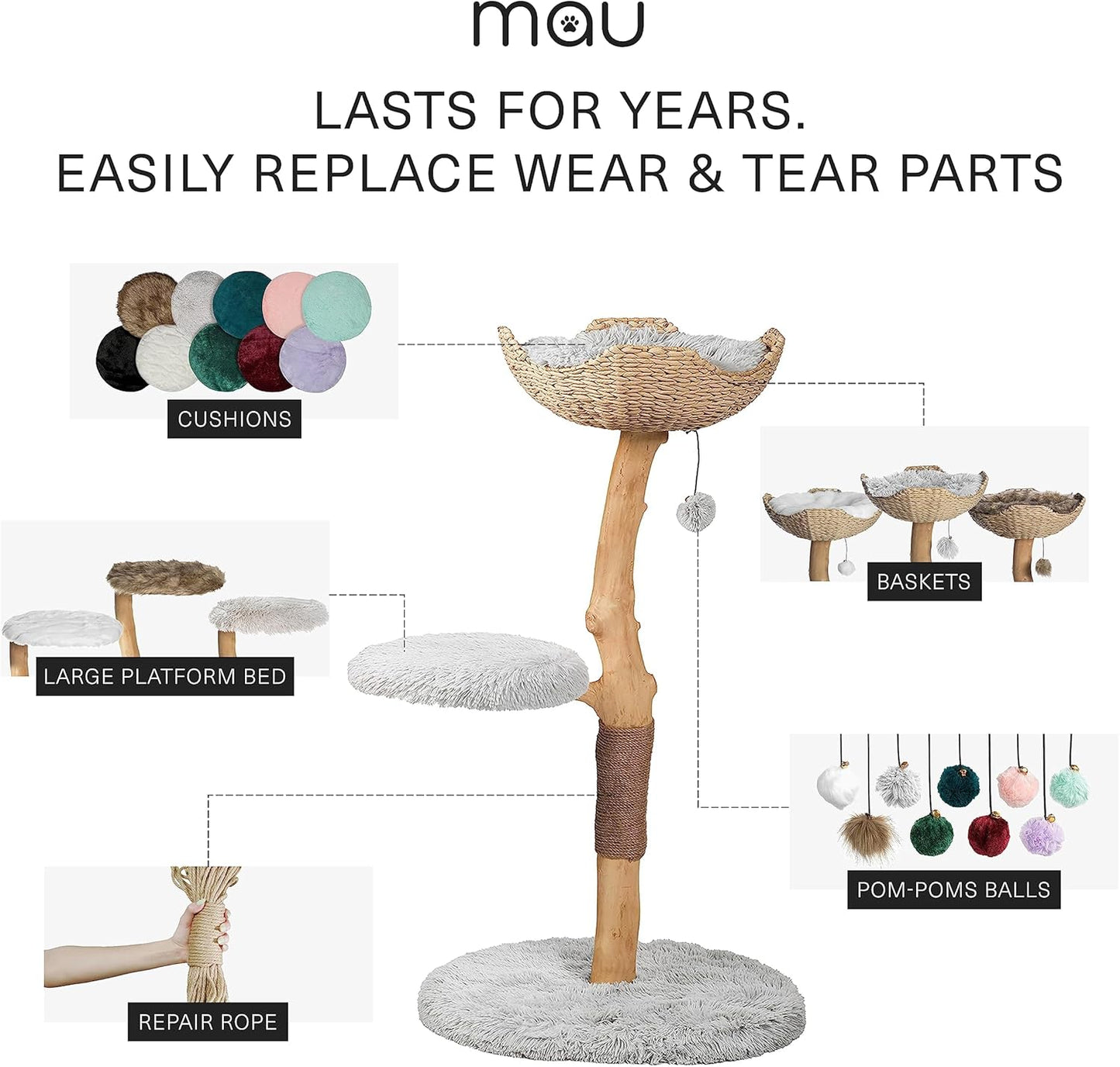 Wooden Cat Tree Tower, Modern Single Branch Cat Condo, Wood Cat Tree, Cat Climbing, Furniture for Cat, Cat Lover Gift, Cat Furniture,Cat Gift by MAU LIFESTYLE (Bullet Gray)