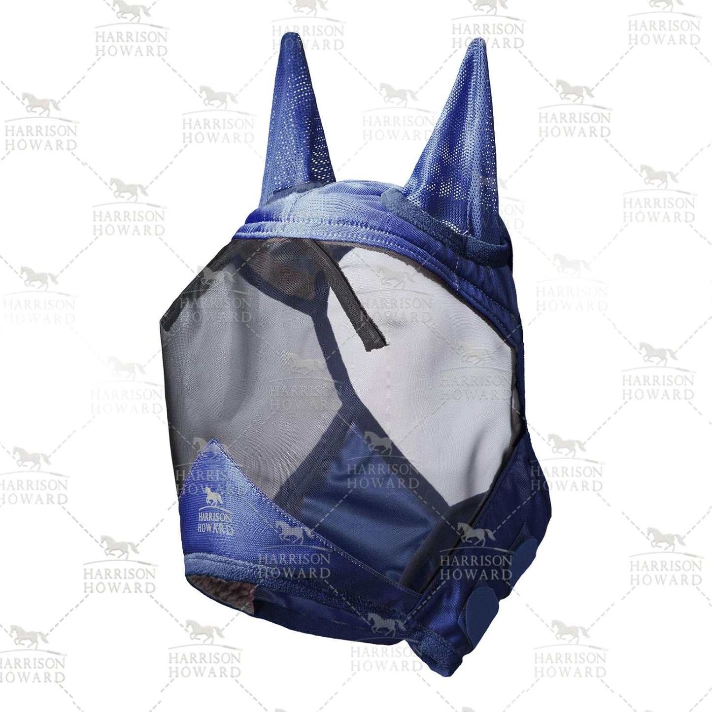 Harrison Howard CareMaster Pro Luminous Horse Fly Mask Large Eye Space Standard with Ears UV Protection for Horse Navy S Pony