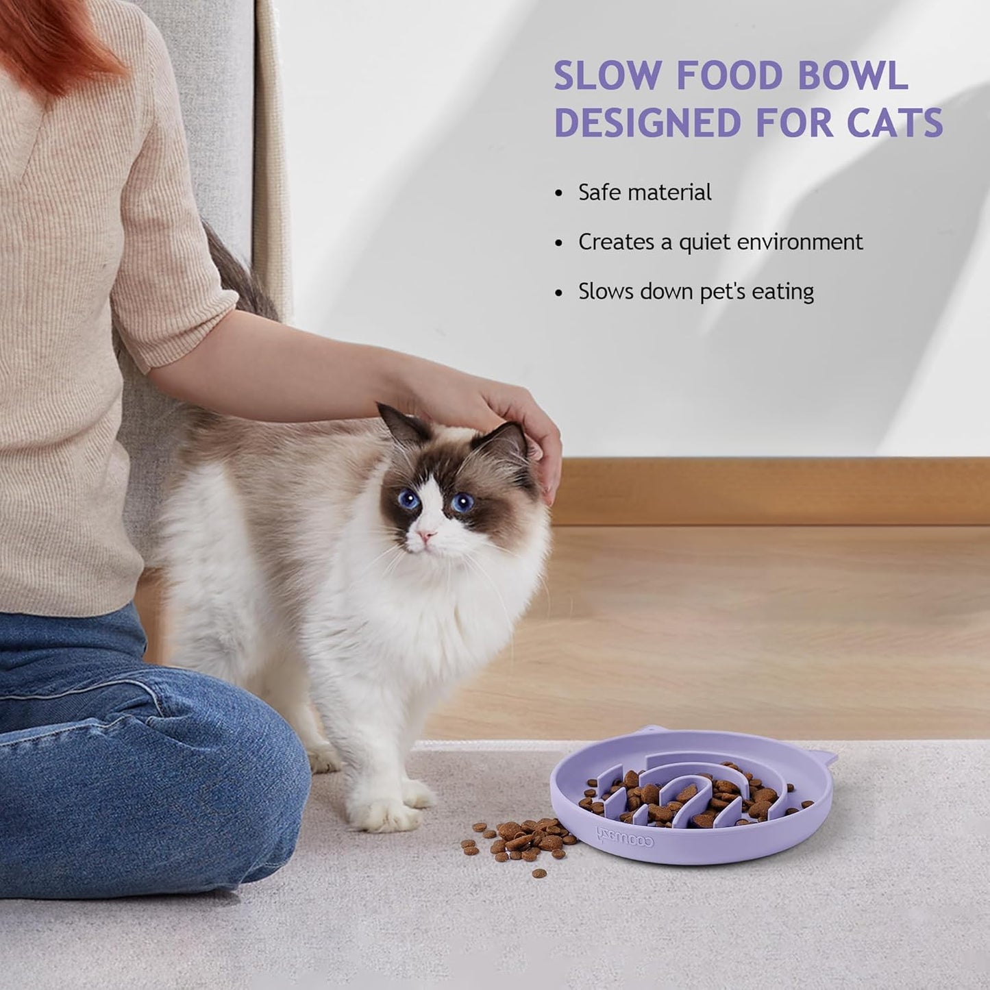 Coomazy Silicone Slow Feeder Dog Cat Bowls, Interactive Puzzle Toy for Pets Food Training, Keeps Dogs Cats Busy, Prevents Puppy Kitty Overeating (Purple, 1.4Cup)