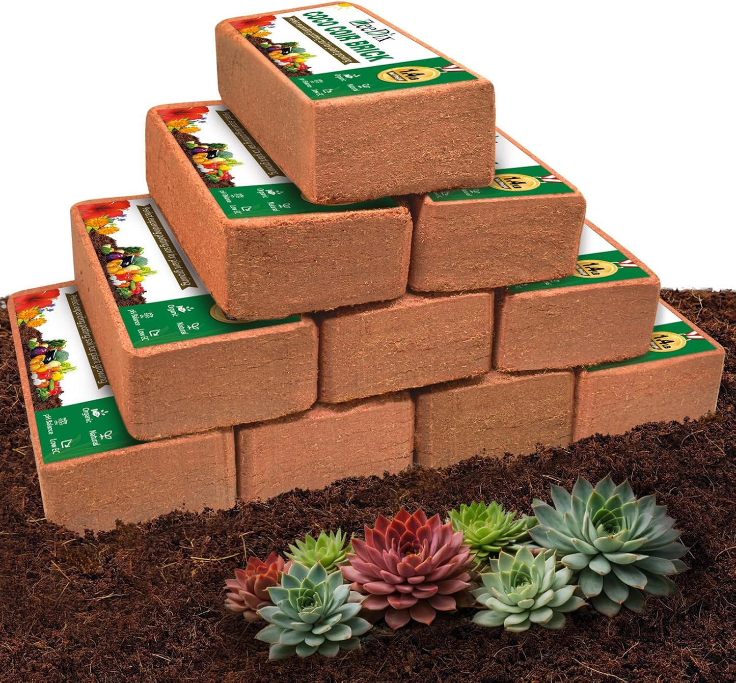 ZeeDix 10 Pcs Compressed Coco Coir Brick for Plants, Premium Organic Coconut Coir Bricks Coco Fiber Substrate Coco Coir Fiber Potting Soil with Low EC and pH Balance for Planting Gardening Reptiles