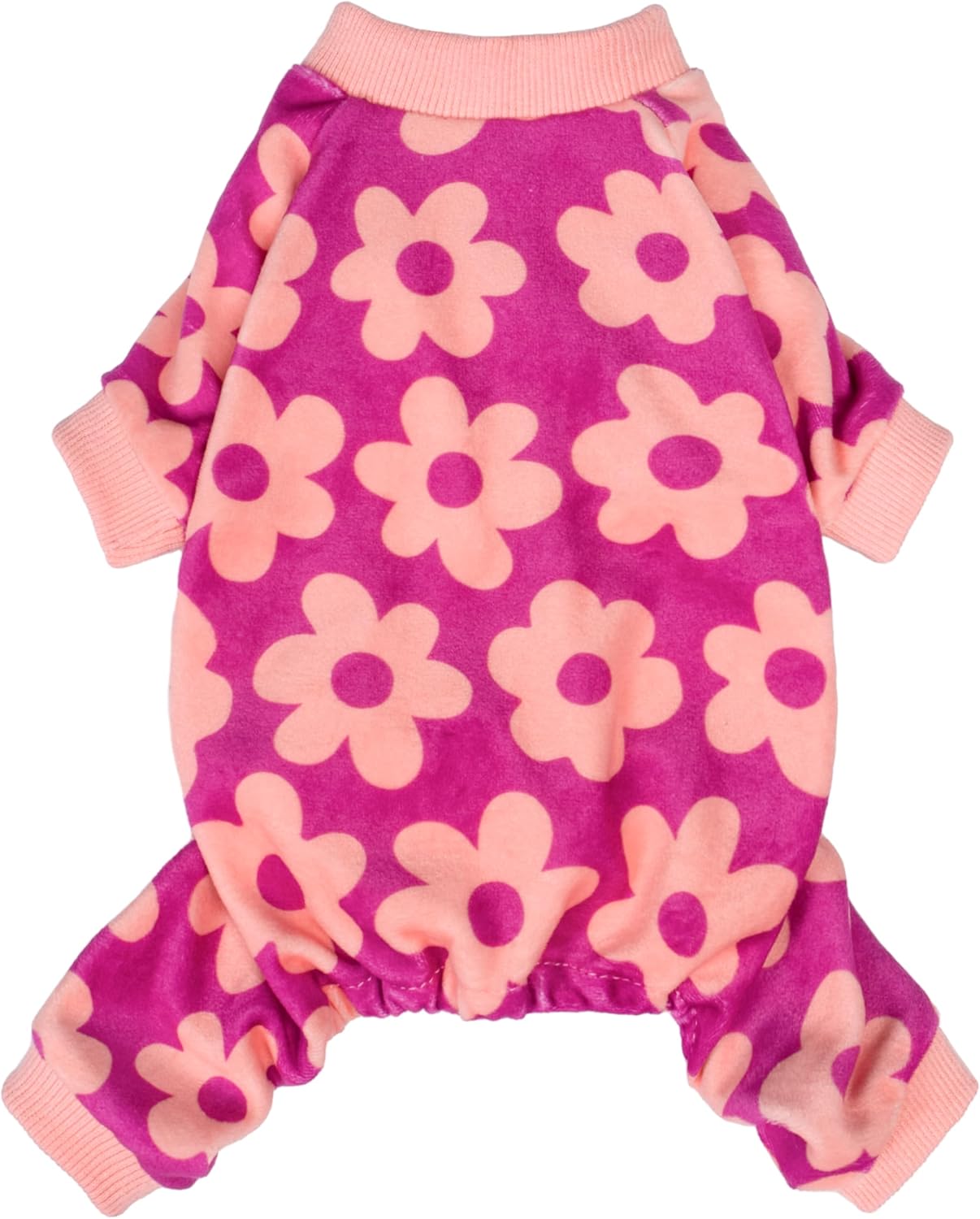 Fitwarm Flower Fleece Dog Pajamas, Warm Winter Dog Clothes for Small Dogs Girl, Cozy Pet Onesie with Feet, Pink, Large