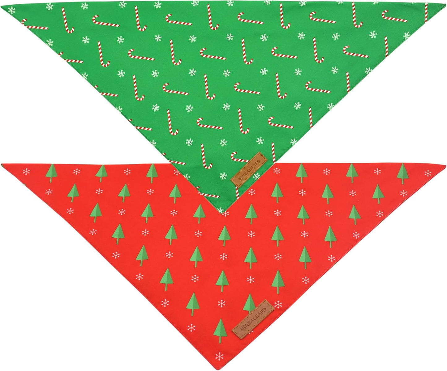 Realeaf Christmas Dog Bandanas 2 Pack, Reversible Red Green Xmas Dog Scarf for Boy and Girl, Premium Durable Fabric, Holiday Bandana for Small Medium Large and Extra Large Dogs (X-Large)
