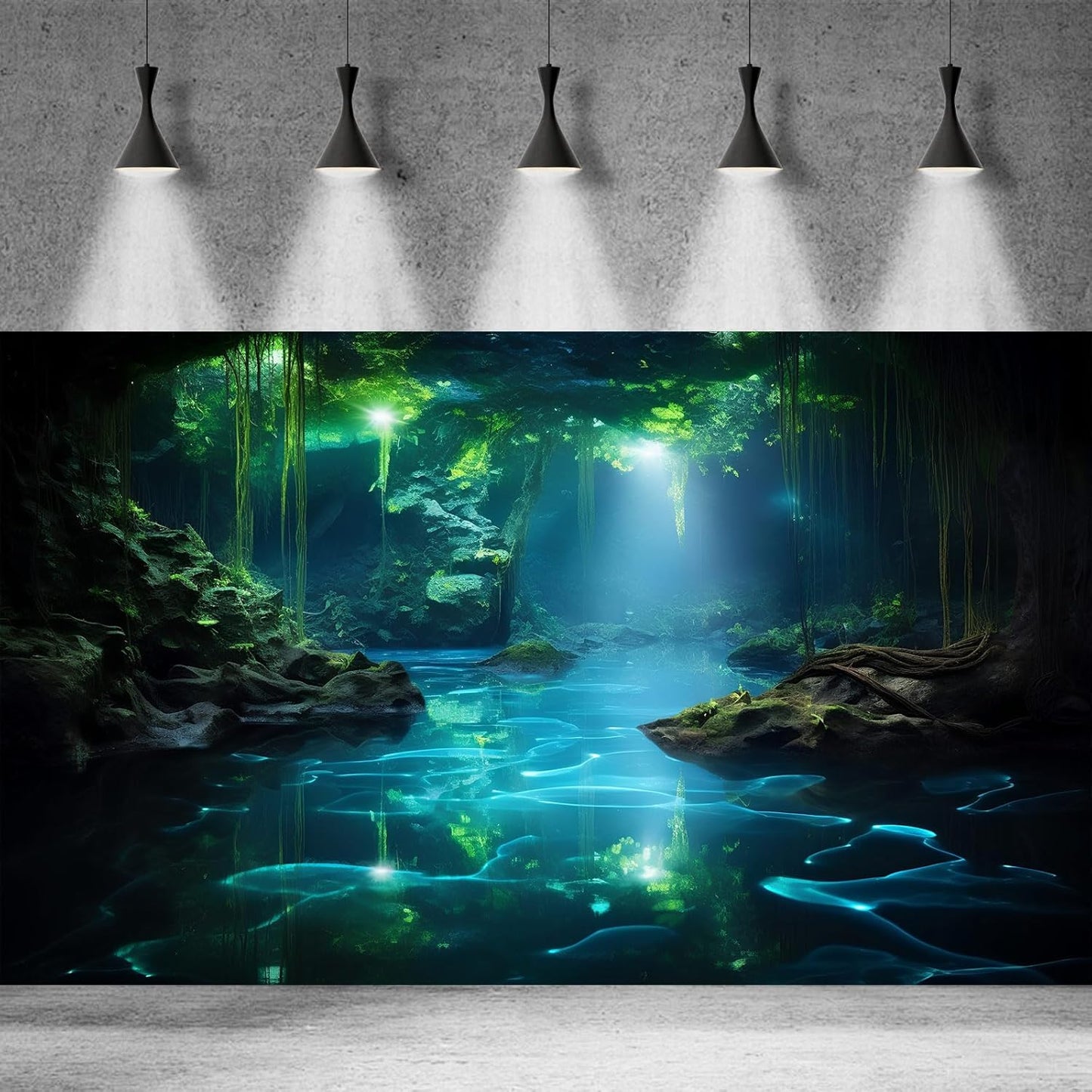 Cave Aquarium Background Underwater Cave with Light Beam Tranquil Stream Terrarium Background Mysterious Elegant Fantasy Tropical Plants Fish Tank Backdrop Wallpaper Poster Decorations Vinyl 36x18in