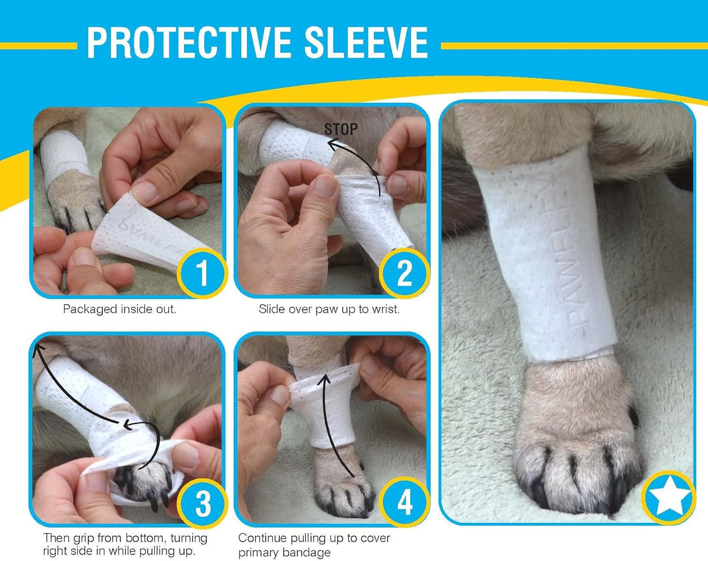 Protective Sleeve Tubular Cover - Bandages - for Dogs Cats and Other Pets First Aid Wound Care Comfortable Non-Adhesive Breathable and Water Resistant 7 Strips (yields 14-21 Covers) (X-Small)