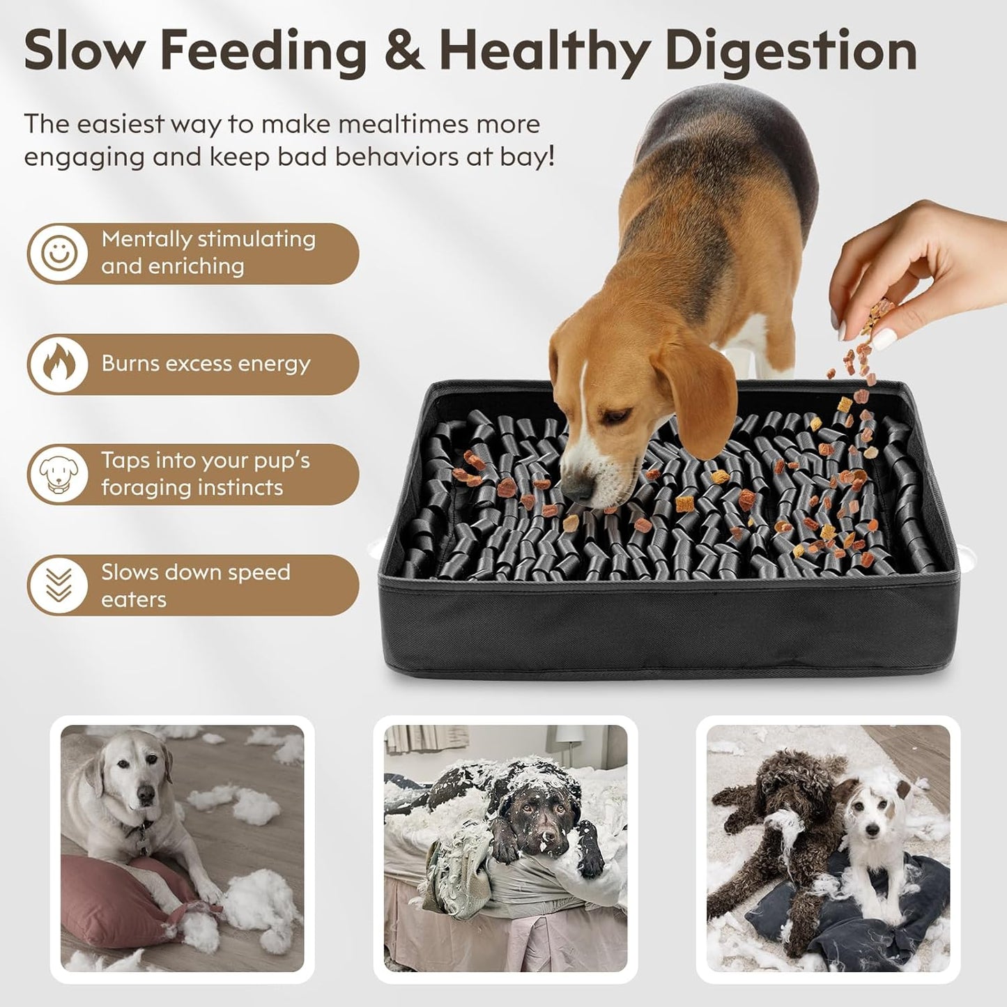 Snuffle Mat for Dogs, Dog Puzzle Mat, Interactive Dog Toys for Enrichment,Sniff Mats with Non-Slip Backing,Suitable for Breeds and Sizes of Dogs (Black, 17" X 15")