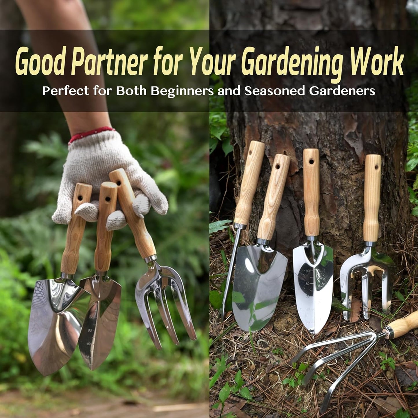 13-Piece Garden Tools Set with Tote Bag & Apron, Repotting Mat - Stainless Steel Heavy Duty Planting Kit, Ergonomic Non-Slip Handles - Gardening Gift for Women, Mom, Home Gardeners