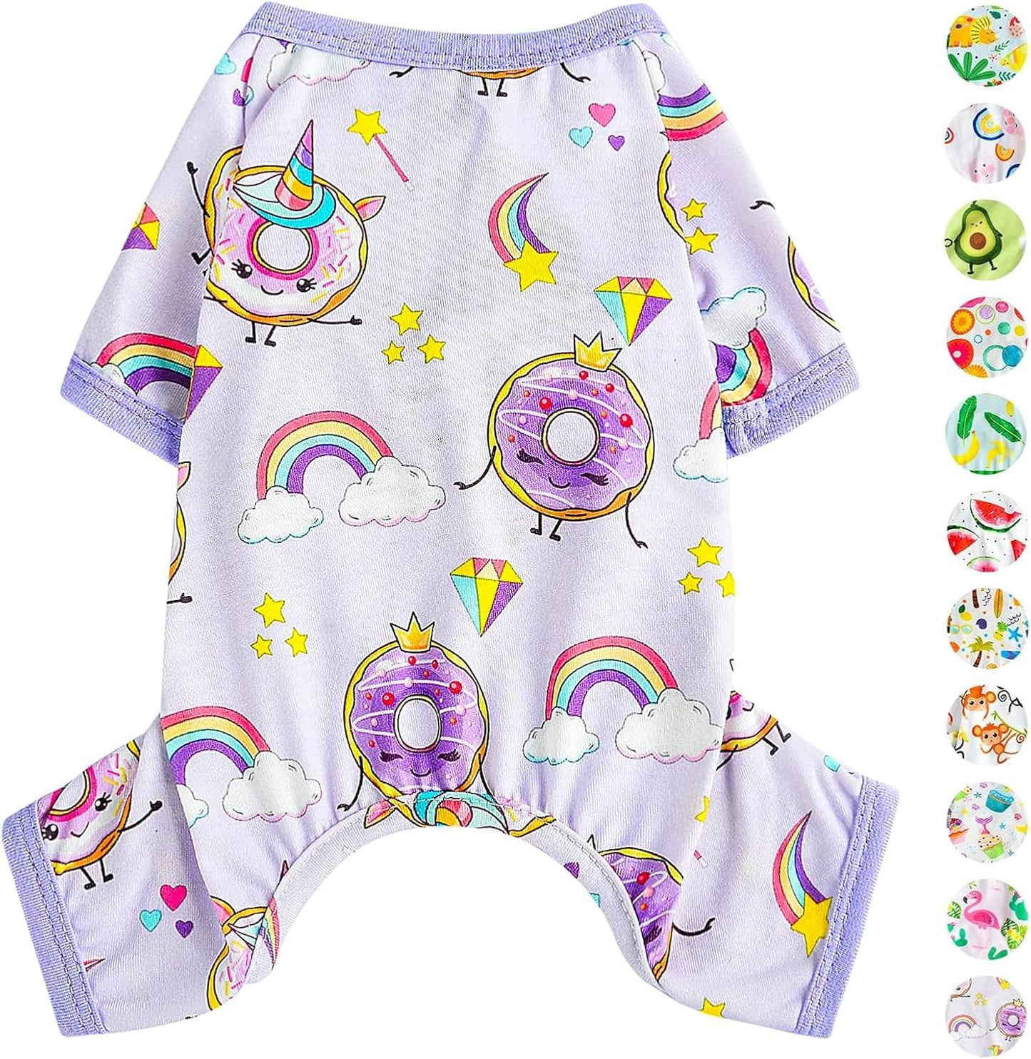 Dog Pajamas Pjs Summer Fall Dog Clothes for Small Dogs Girl - Boy - Medium Size Dogs, Soft Stretchy Puppy Clothes Doggie Onesies Cat Pet Jammies Outfit (Donut Purple, XX-Large)