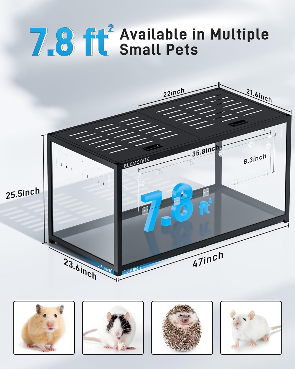 BUCATSTATE Hamster Cage Metal 3.0 - Chewproof Large Rat Cage Stackable with Top Access Easy Assemble 47L x 23.6W x 25.5H Inches Dwarf Syrian Hamster Tank for Gerbil Mouse (7.75 ft², Black)
