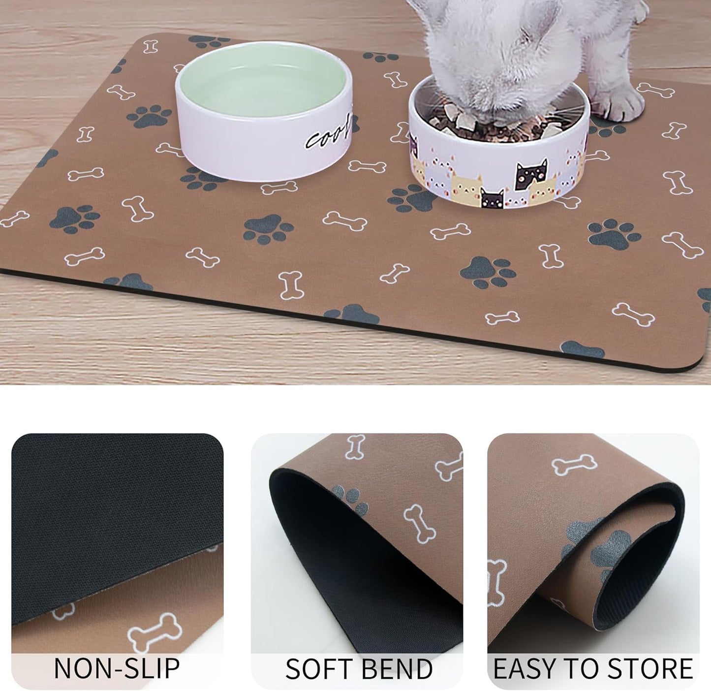 Pet Cat Dog Food Mat Non Slip Mat for Dog Water Bowl Mat Quick Dry Absorbent Cat Feeding Mat, 18.1 * 11.8 in, Brown