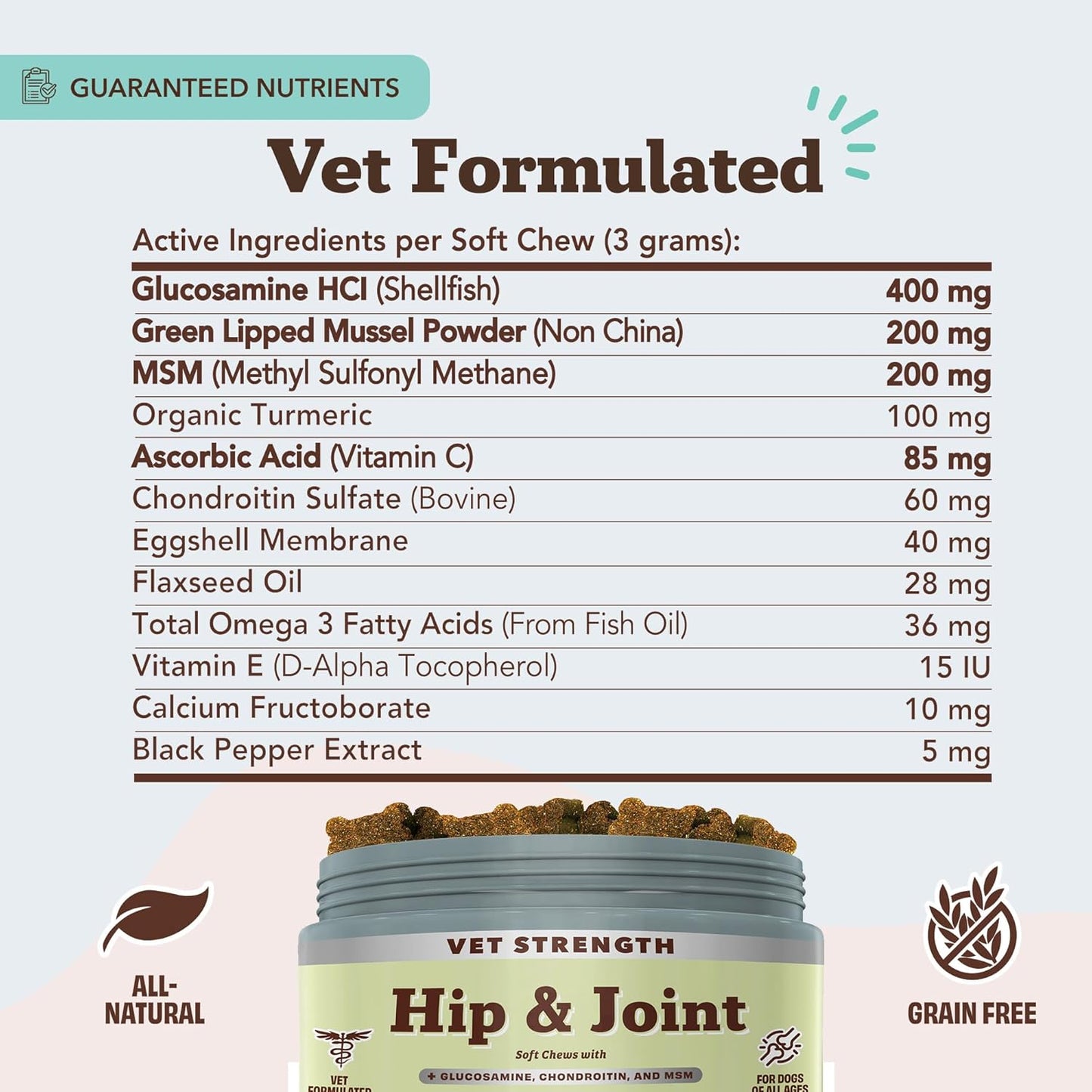 Natural Dog Company Vet Strength Hip & Joint Chews for Senior Dogs (90ct) Joint & Flexibility Support, Arthritis Relief for Senior Dogs, 1.3X Glucosamine, 2X Green Lipped Mussel & MSM for Dog Mobility