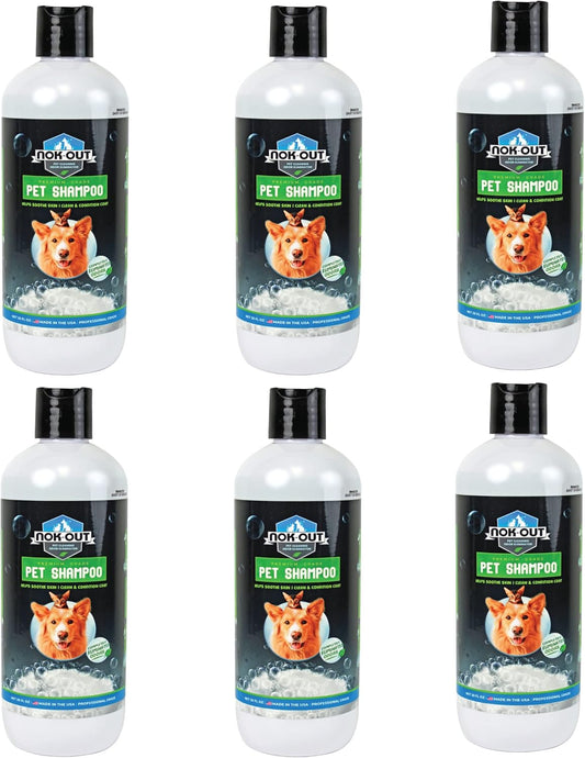 NOK OUT Premium Grade Pet Shampoo for Dogs and Cats, Veterinary Strength and Odor Eliminator Formula, Made in the USA, 20 Ounce Bottle, 6-Pack