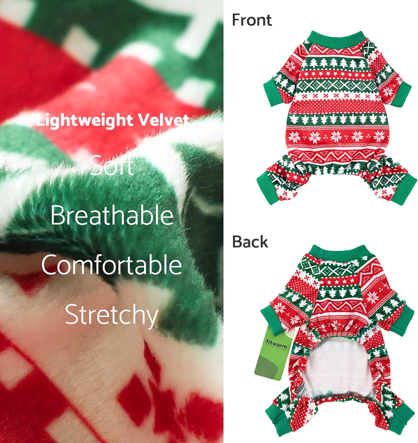 Fitwarm Dog Christmas Outfit, Holiday Pet Clothes for Small Dogs Boy Girl, Festive Pajamas with Feet, Puppy Onesie, Red, Green, Small