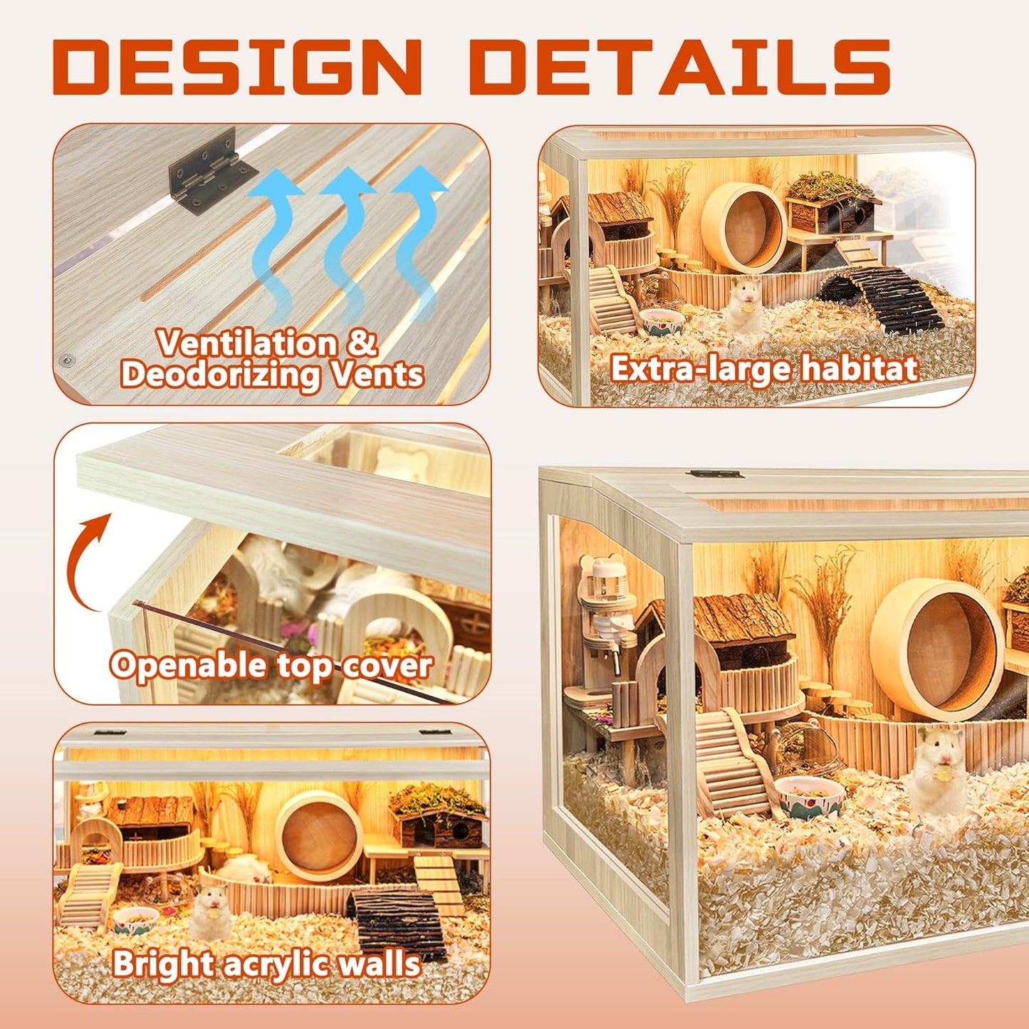 Prolee Hamster Cage Chewproof Wooden 24 Inch Guinea Pig Cages Mice and Rat Habitat Openable Top with Acrylic Sheets Solid Built