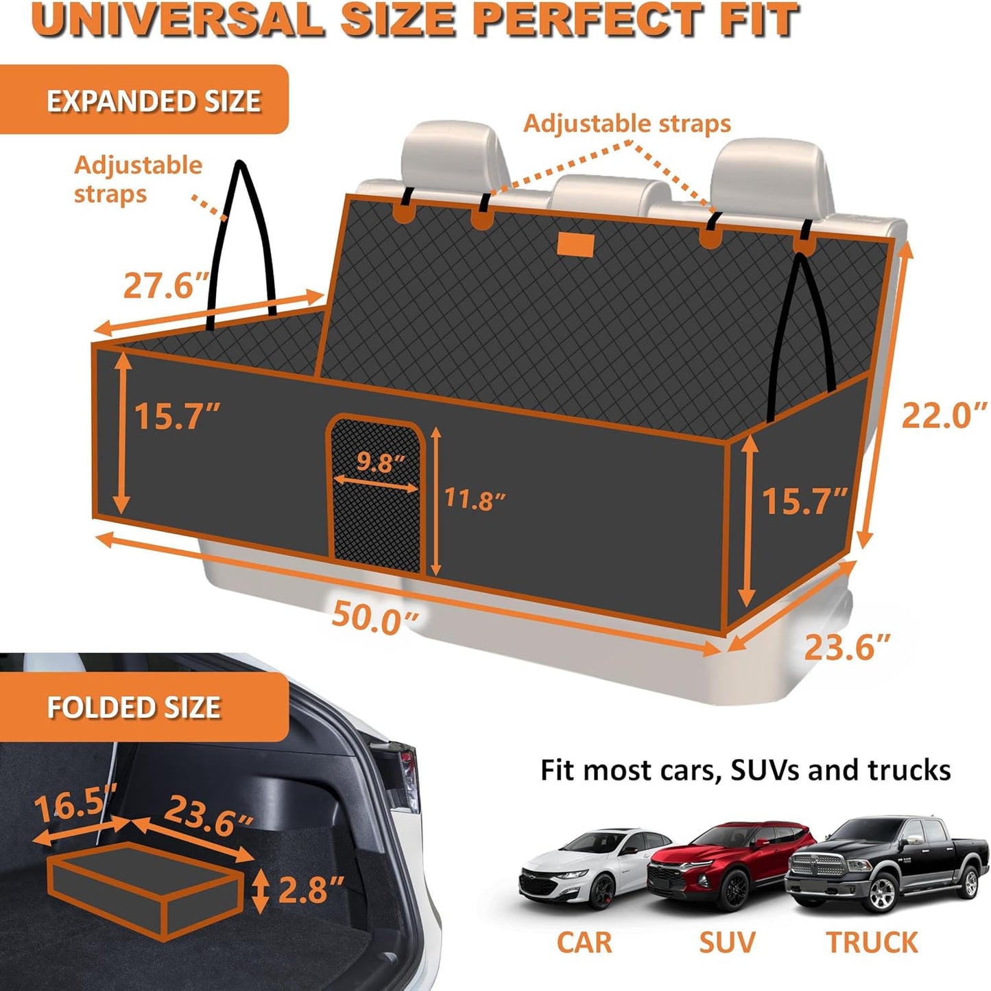 Back Seat Extender for Dogs Cats,Car Seat Cover with Hard Support,Waterproof Dog Hammock for Car Travel,Foldable Camping Bed Mattress for SUV Truck(Black)